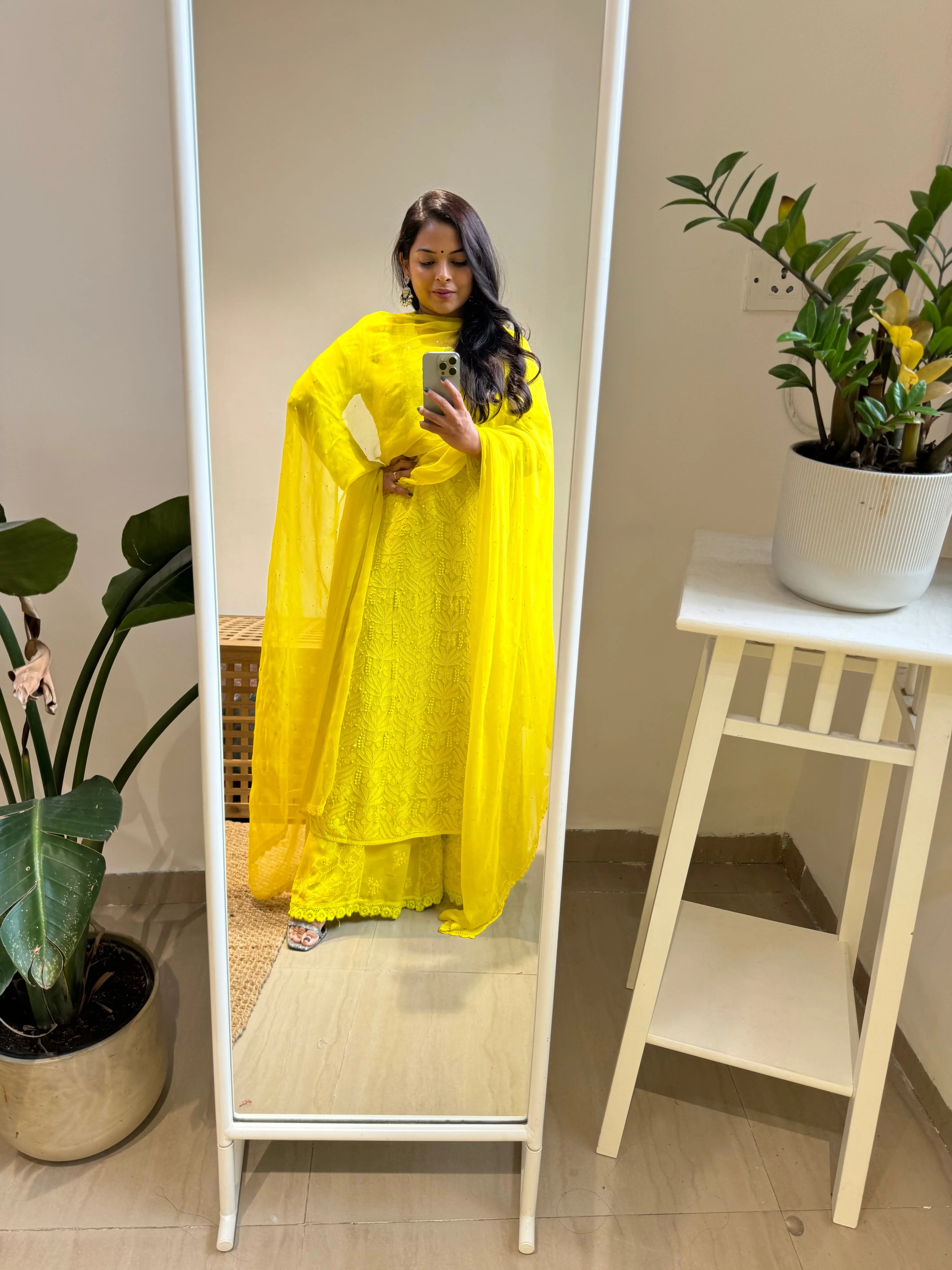 Viscose Plazzo Set - Neon Yellow ARIAA CHIKANKARI