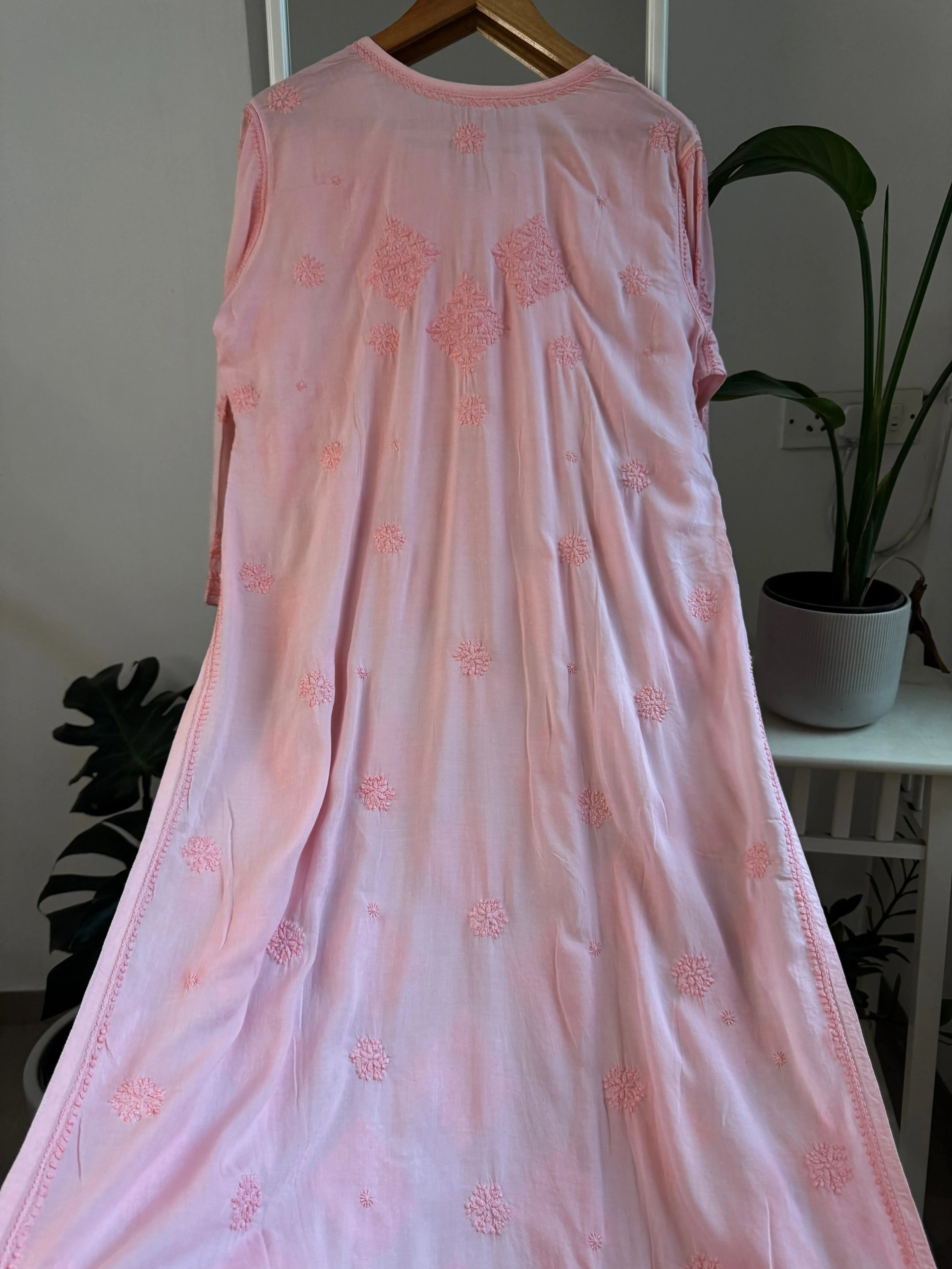 Premium Modal Chikankari Cotton Kurti - Pink - Noor Collection ARIAA CHIKANKARI