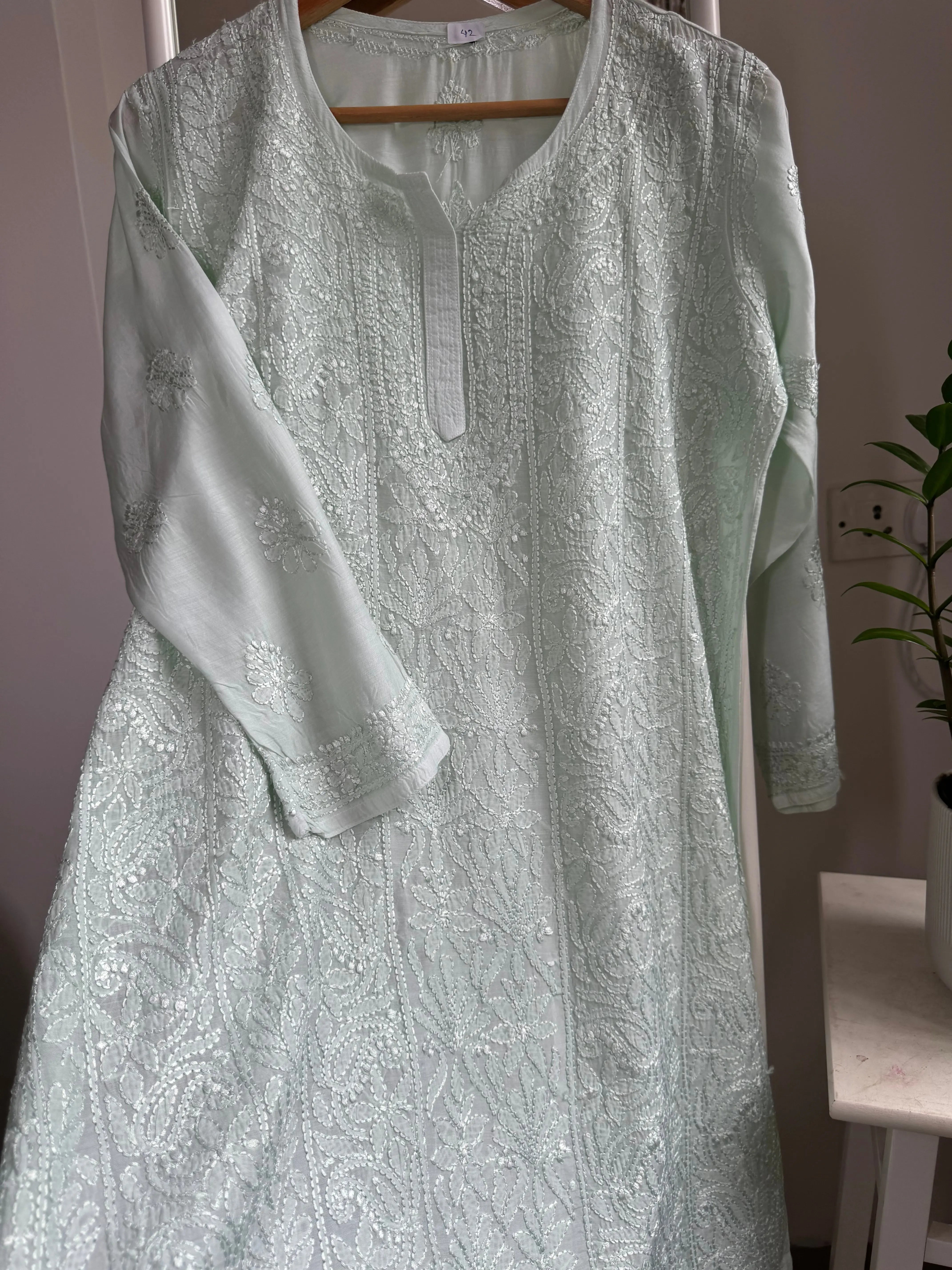 Chikankari Muslin short Top in Green ARIAA CHIKANKARI