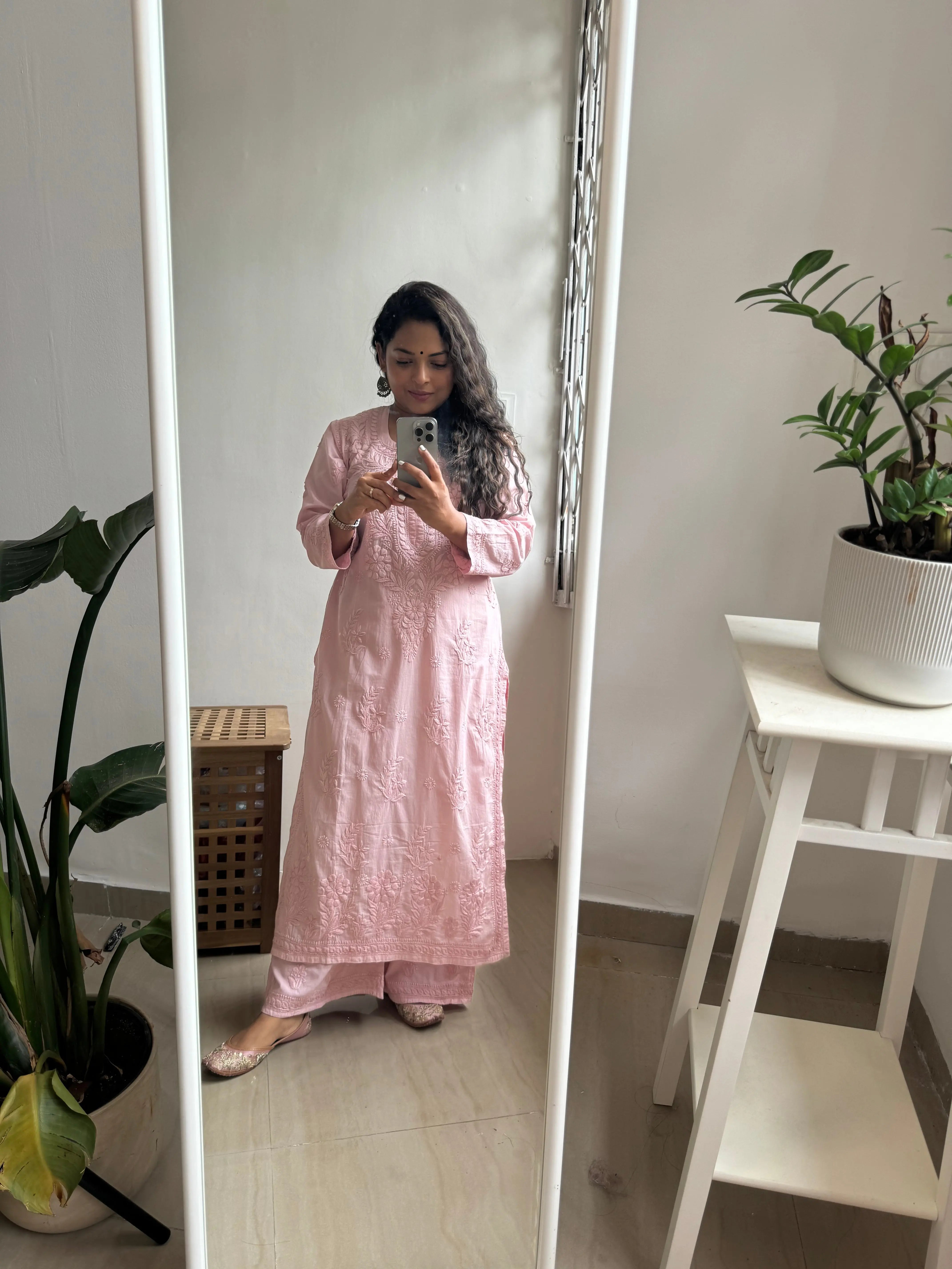 Cotton Plazzo Set - pale pink ARIAA CHIKANKARI