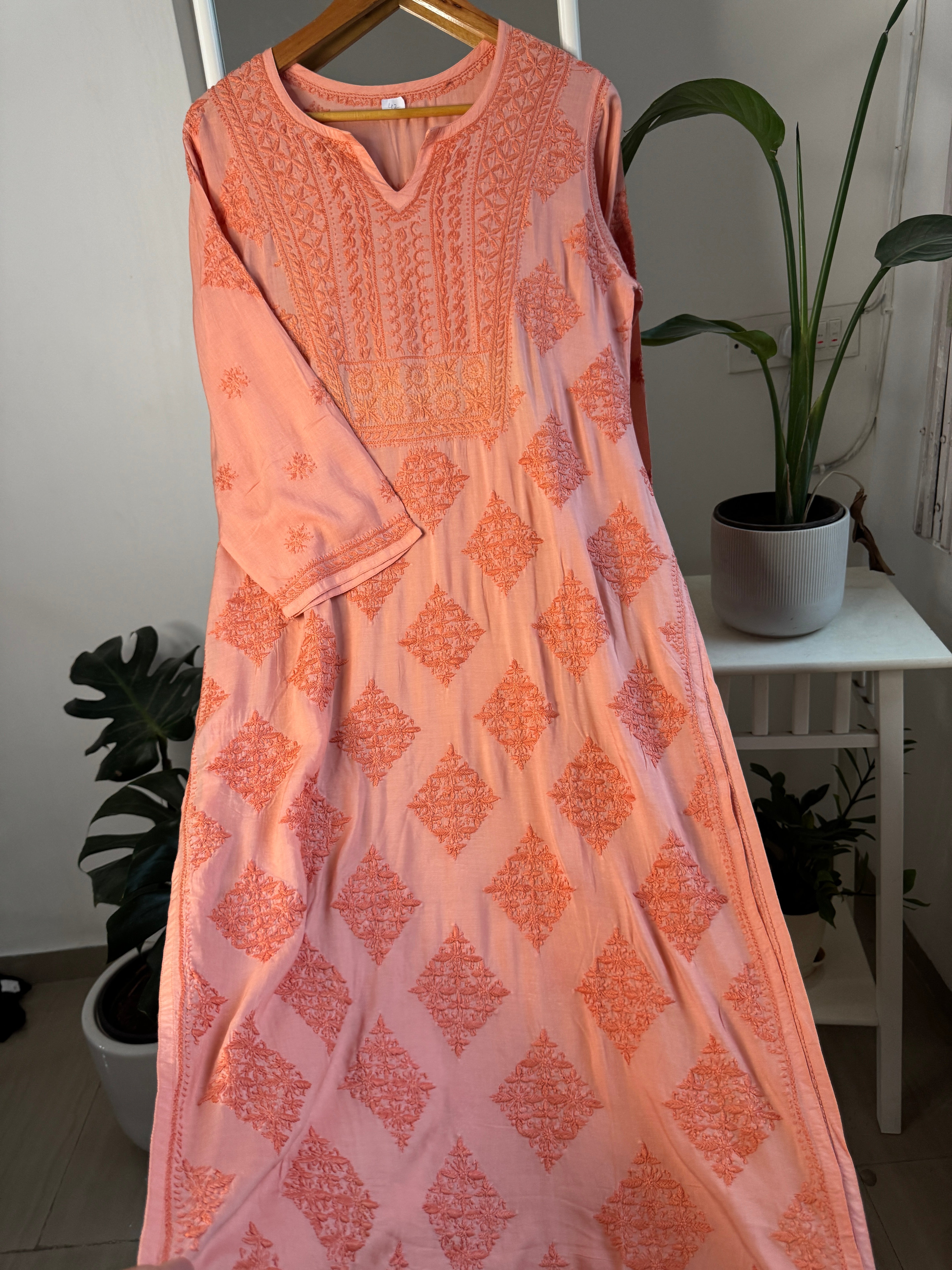 Premium Modal Chikankari Cotton Kurti - Orange-Noor Collection ARIAA CHIKANKARI
