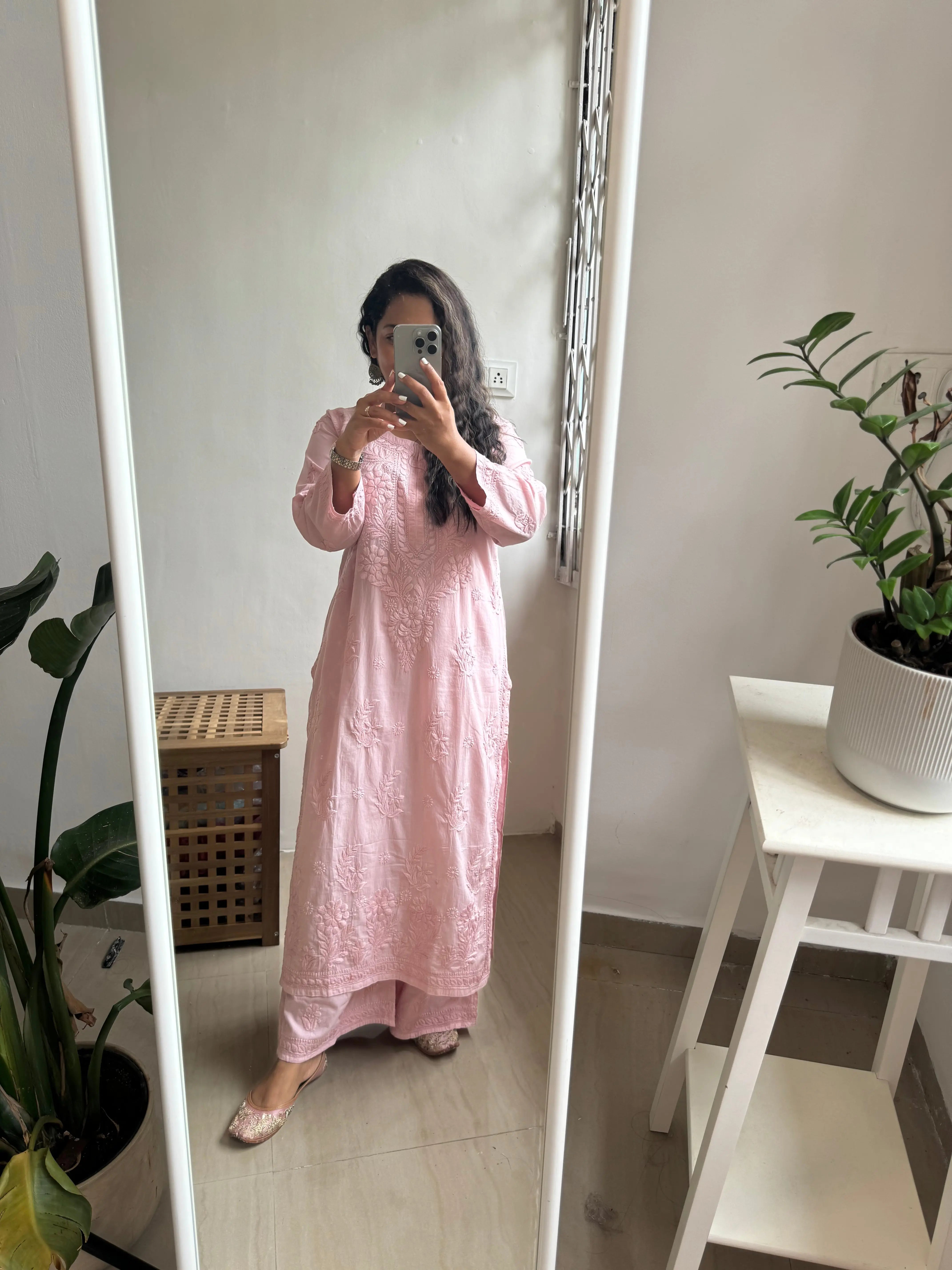 Cotton Plazzo Set - pale pink ARIAA CHIKANKARI