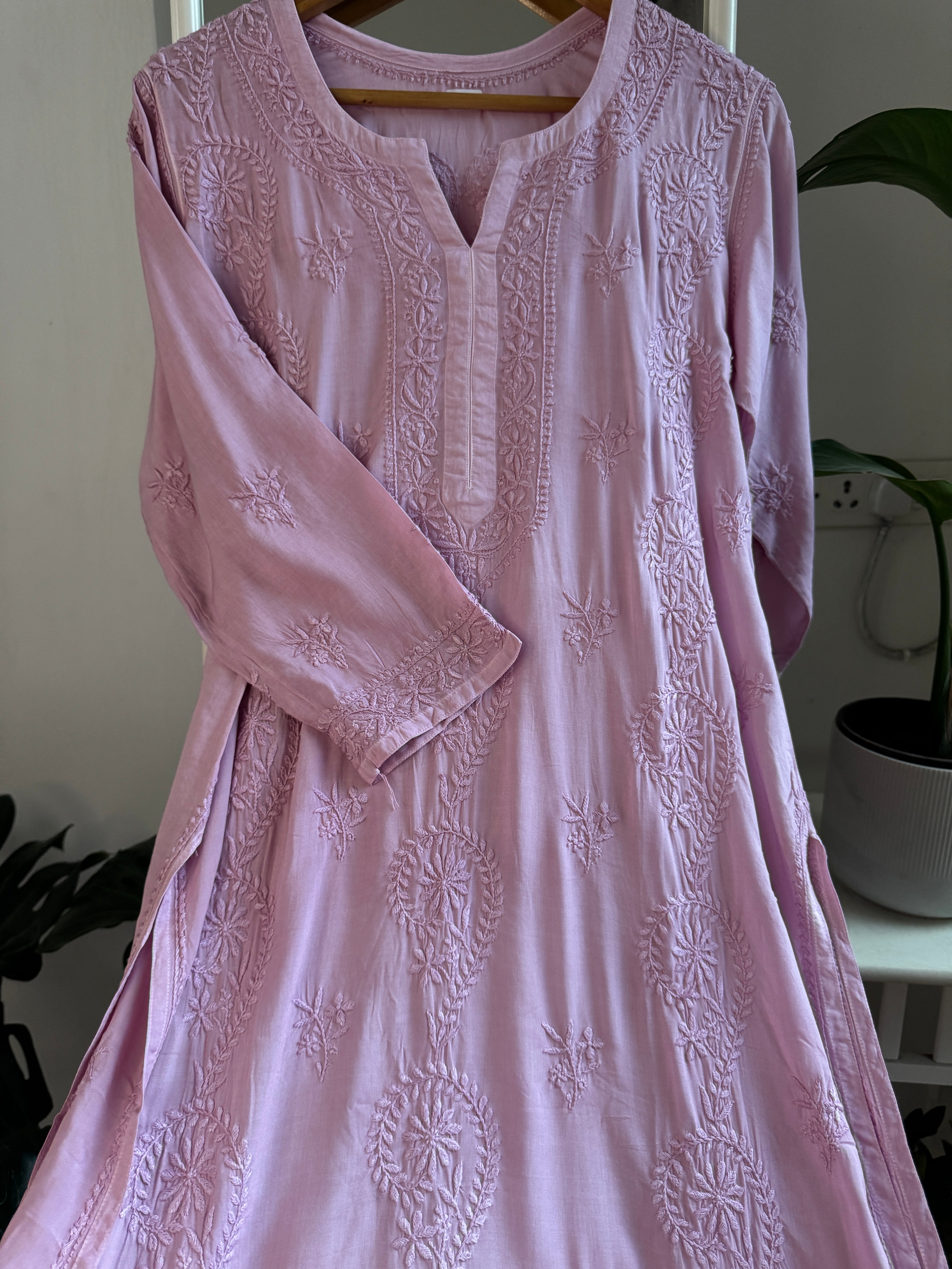 Premium Modal Chikankari Cotton Kurti - Mauve
