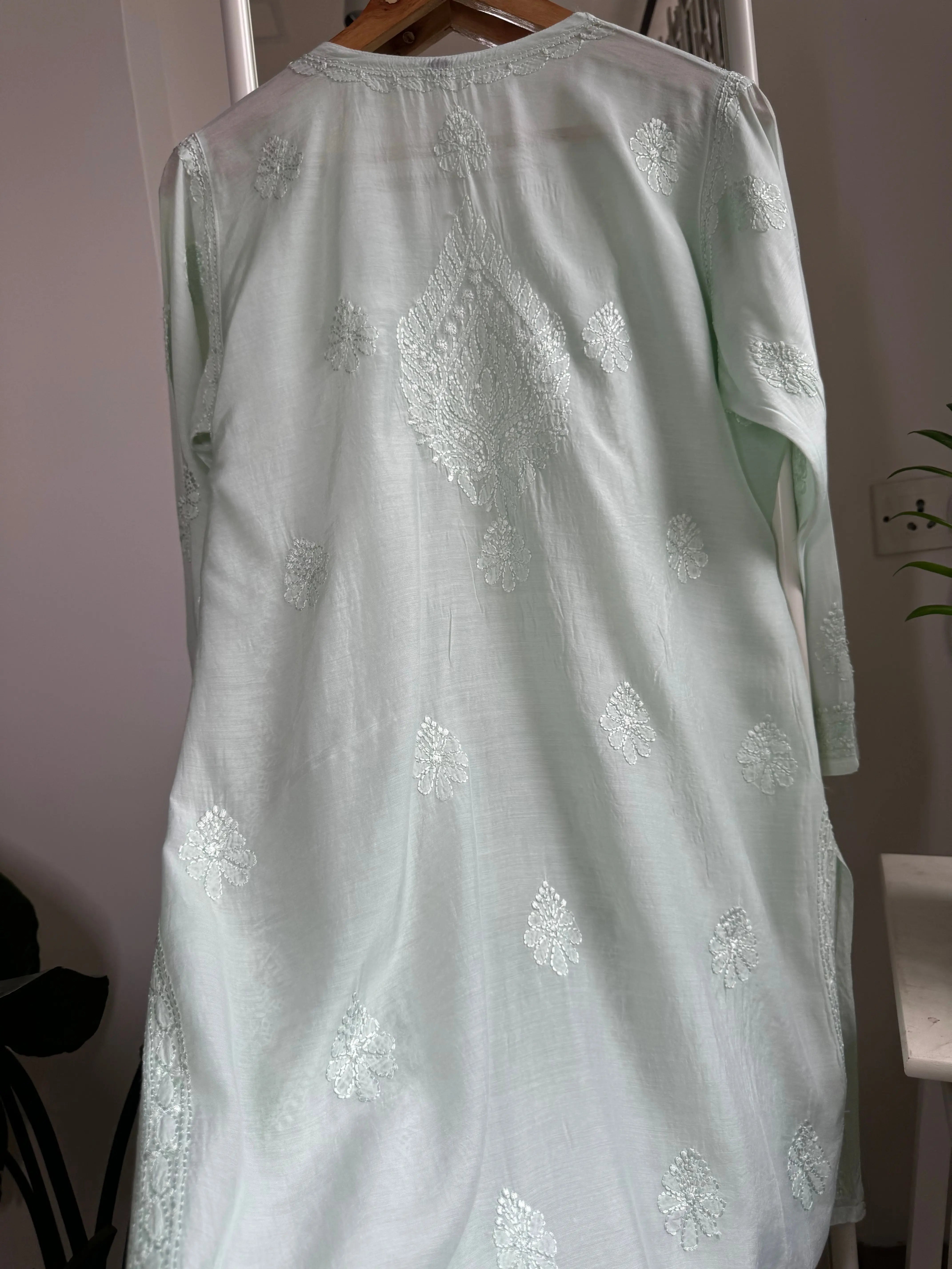 Chikankari Muslin short Top in Green ARIAA CHIKANKARI