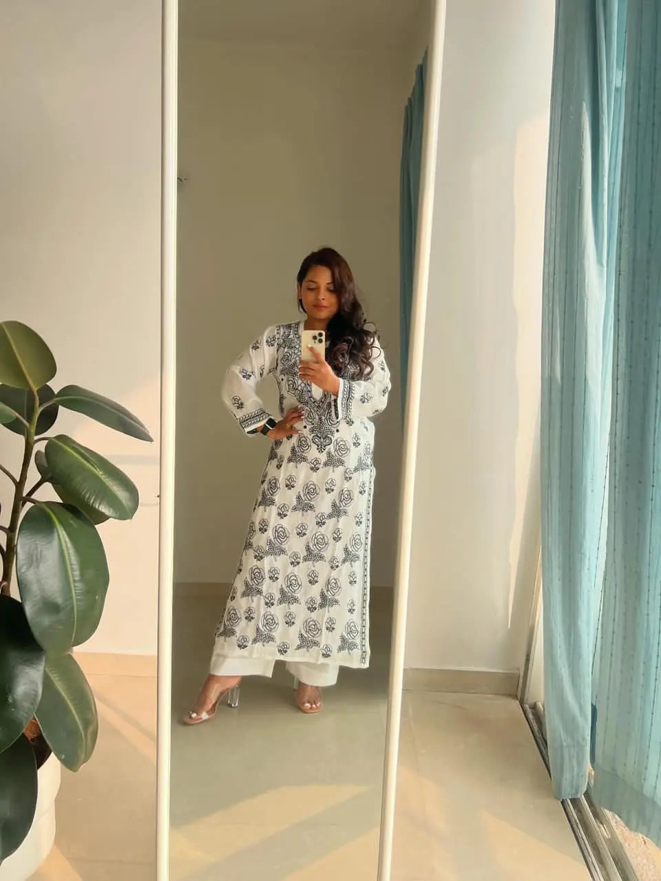 Muslin Kurti - Black on white ARIAA CHIKANKARI
