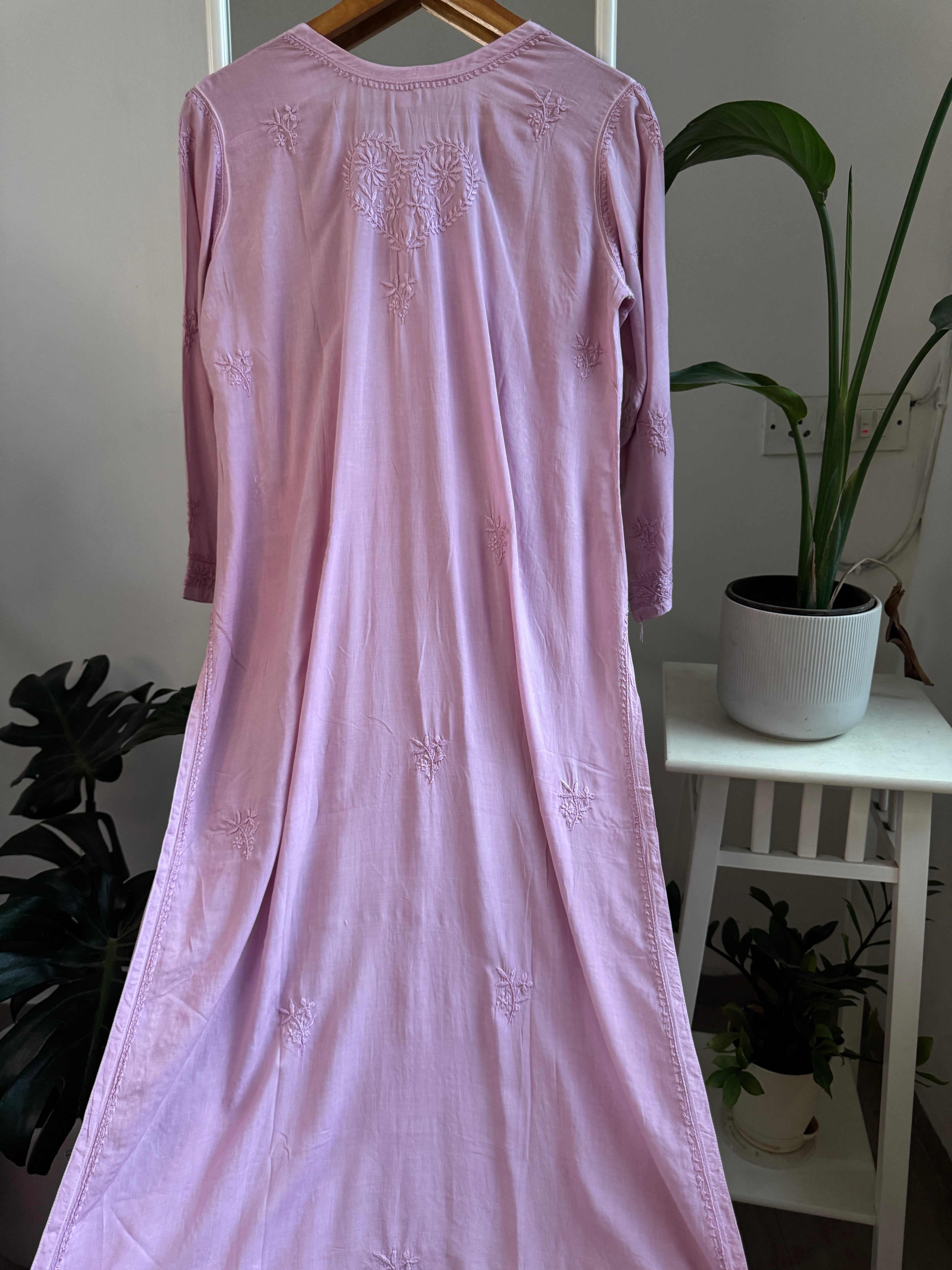 Premium Modal Chikankari Cotton Kurti - Mauve