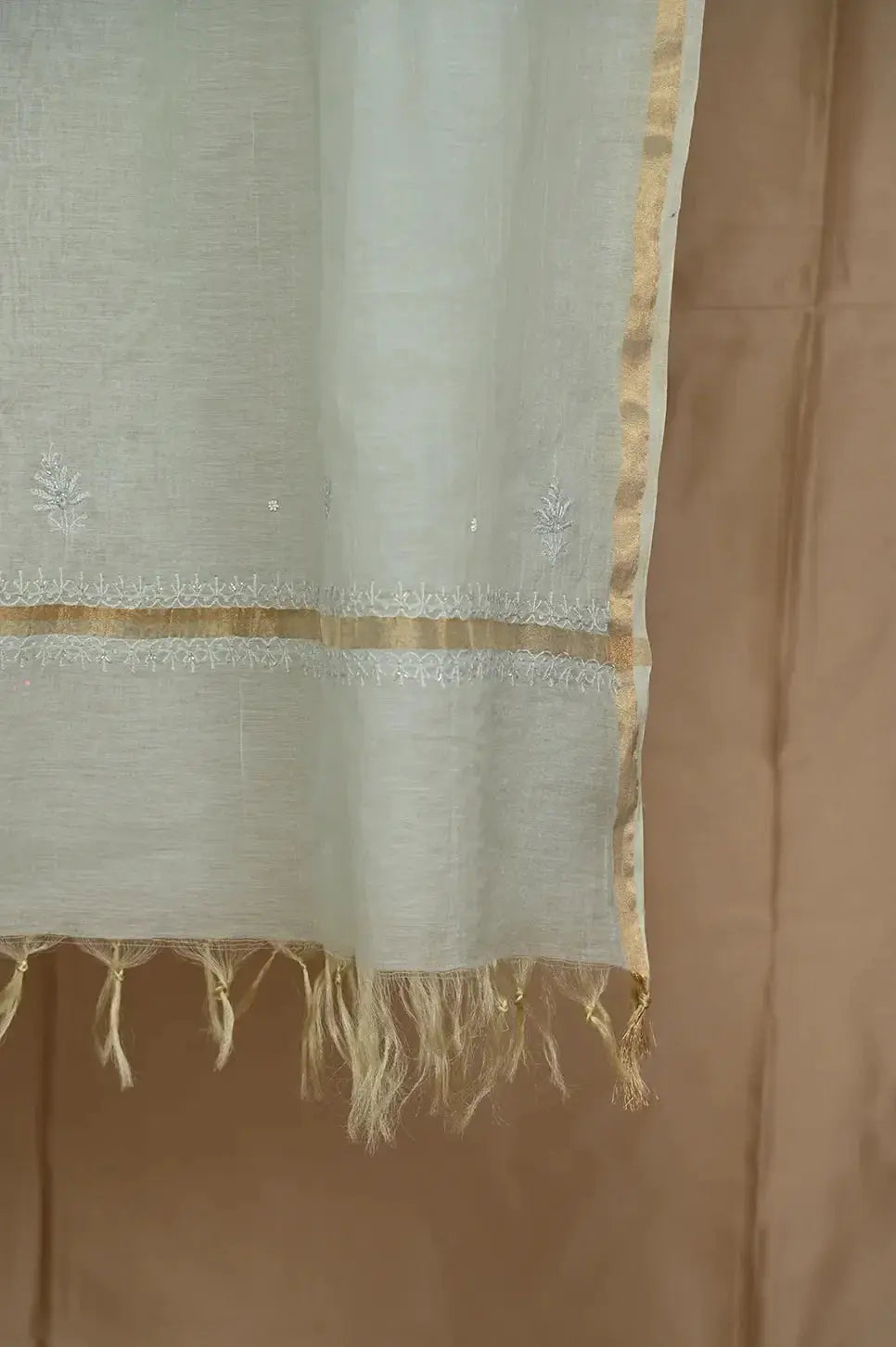 Mul Chanderi Anarkali - Sage Green - Lucknawi Chikankari