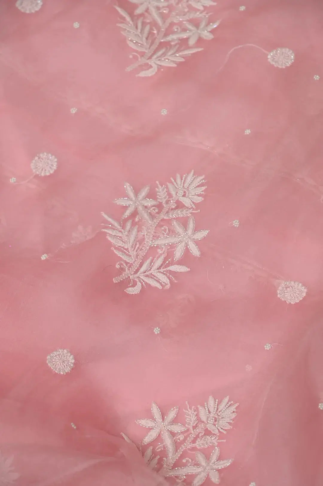 Organza Length with Dupatta (Pearl Work) - Pink: Graceful Handcrafted Traditional Chikan Embroidery