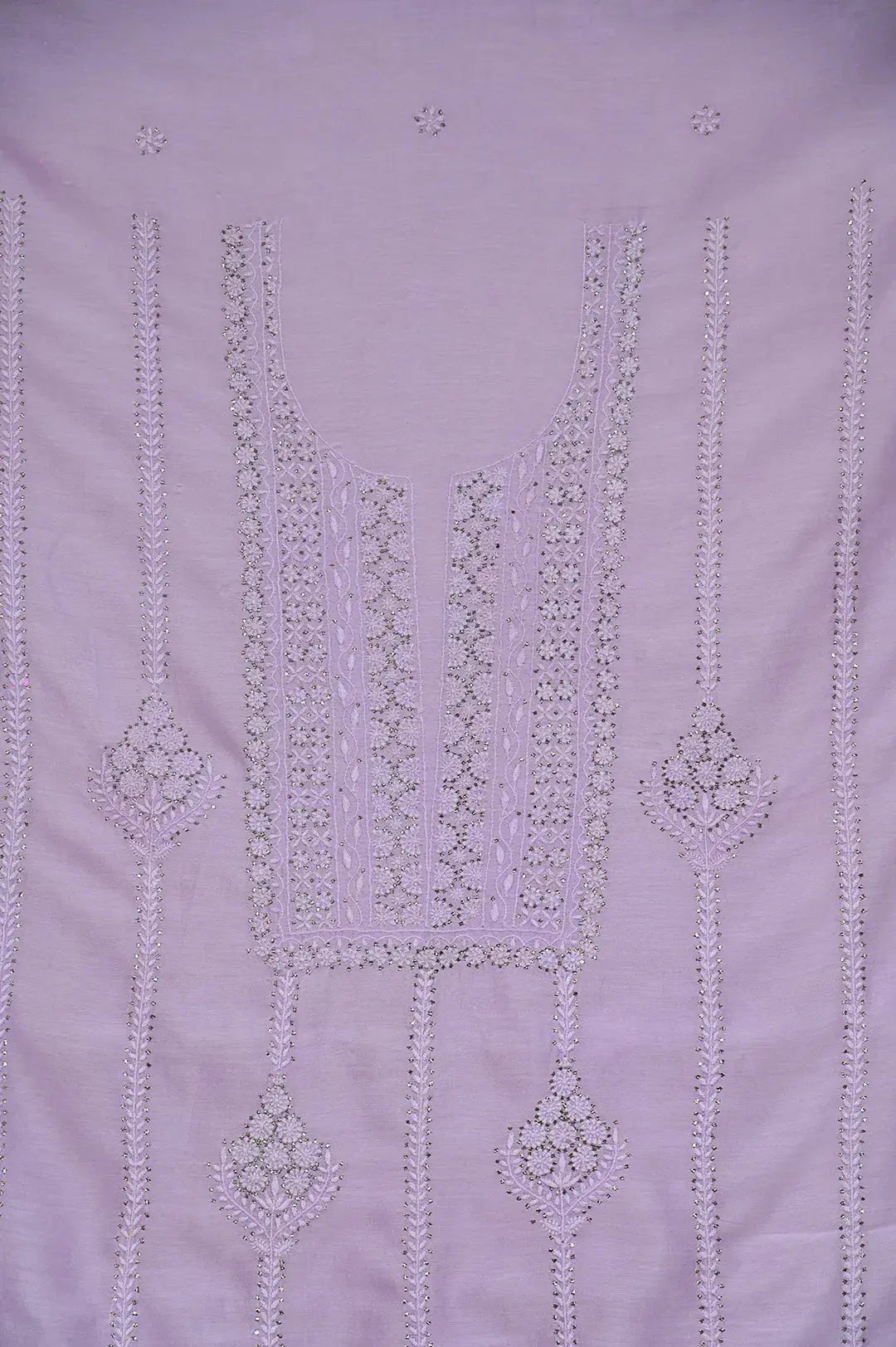 Chanderi Length Mukaish with Dupatta - Lilac: Lucknawi Chikankari Artistry on Traditional Chanderi Kurti - Handcrafted Heritage