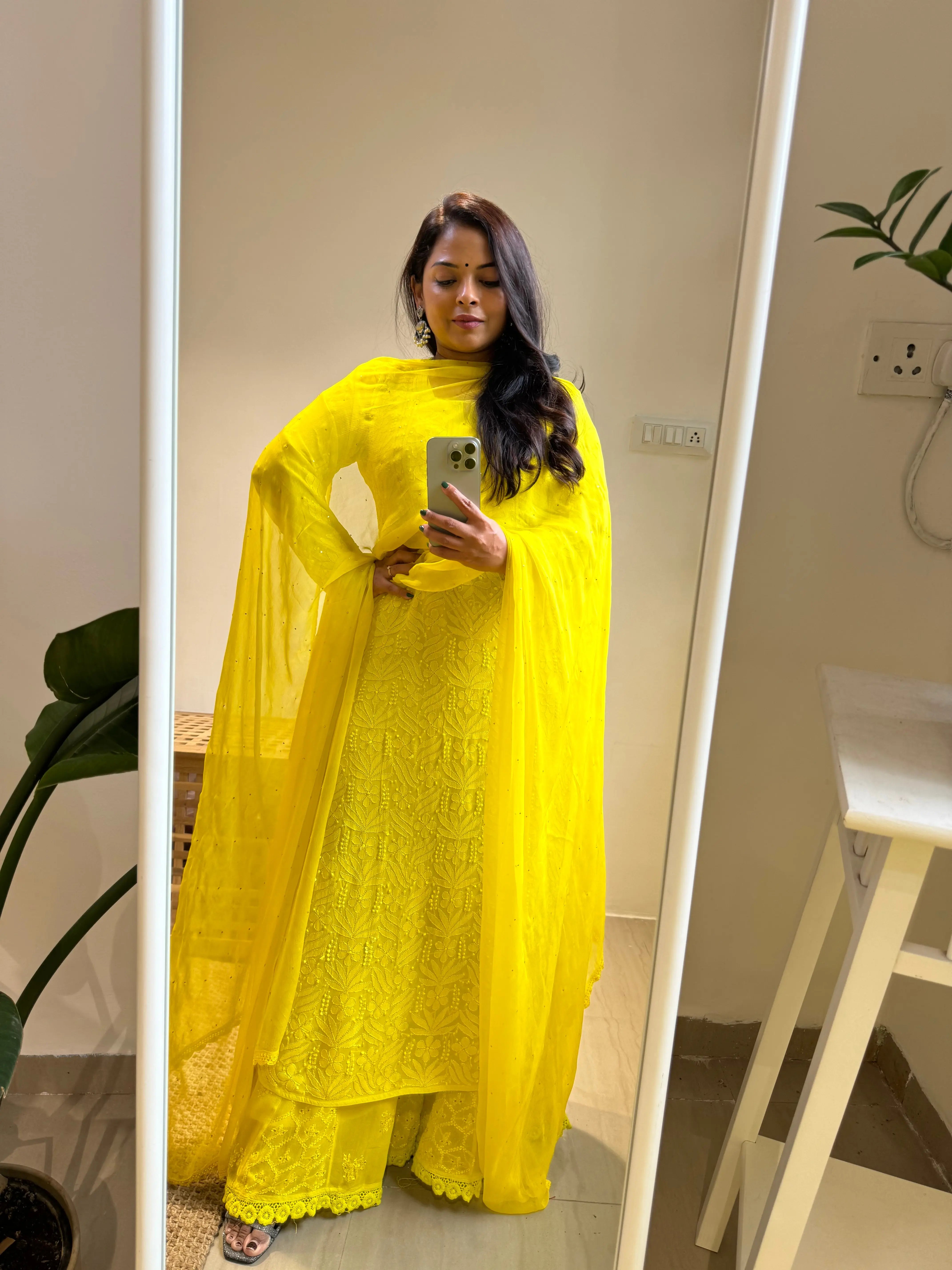 Viscose Plazzo Set - Neon Yellow ARIAA CHIKANKARI