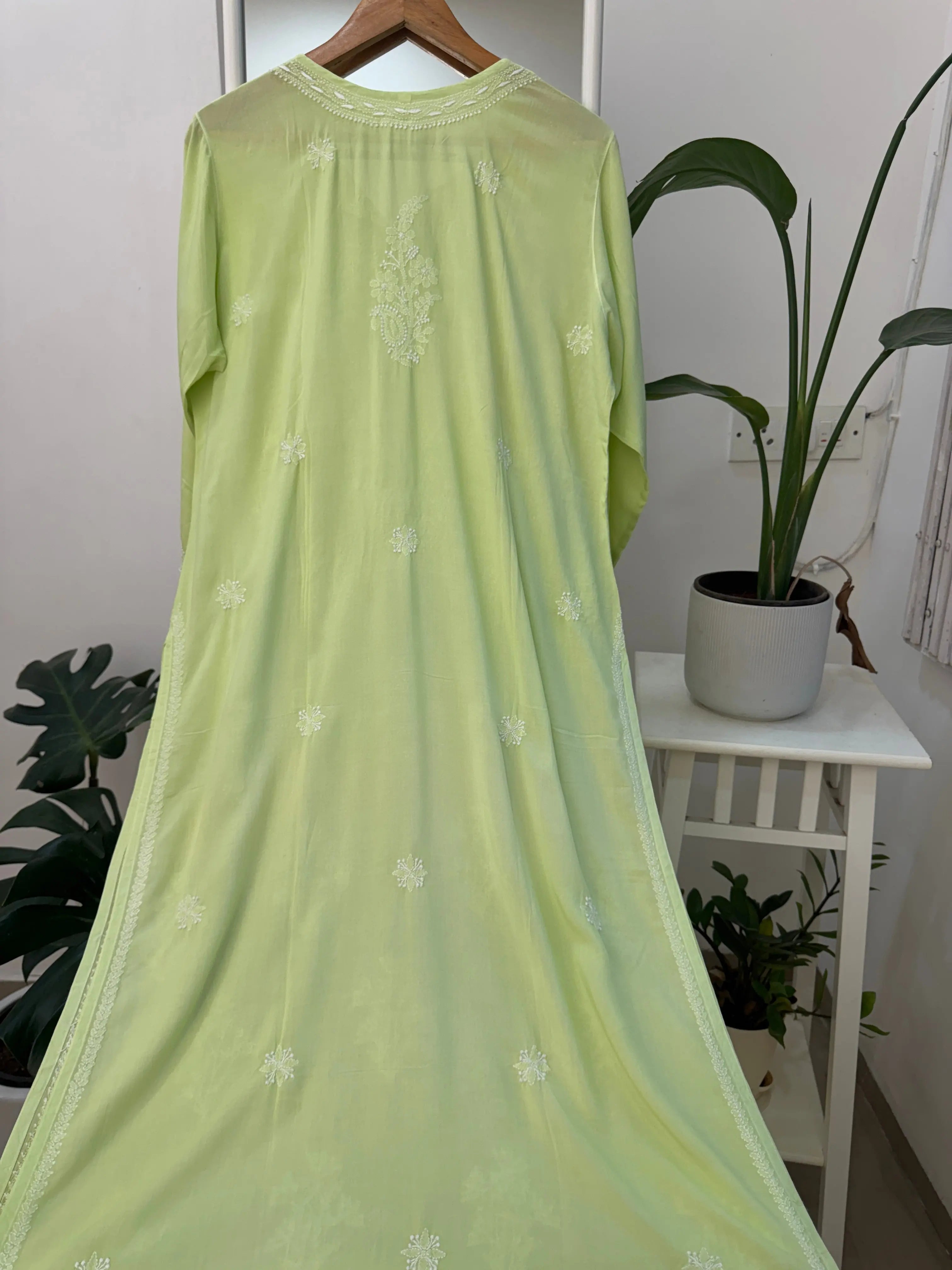 Premium Modal Chikankari Cotton Kurti - Apple Green -Noor Collection ARIAA CHIKANKARI