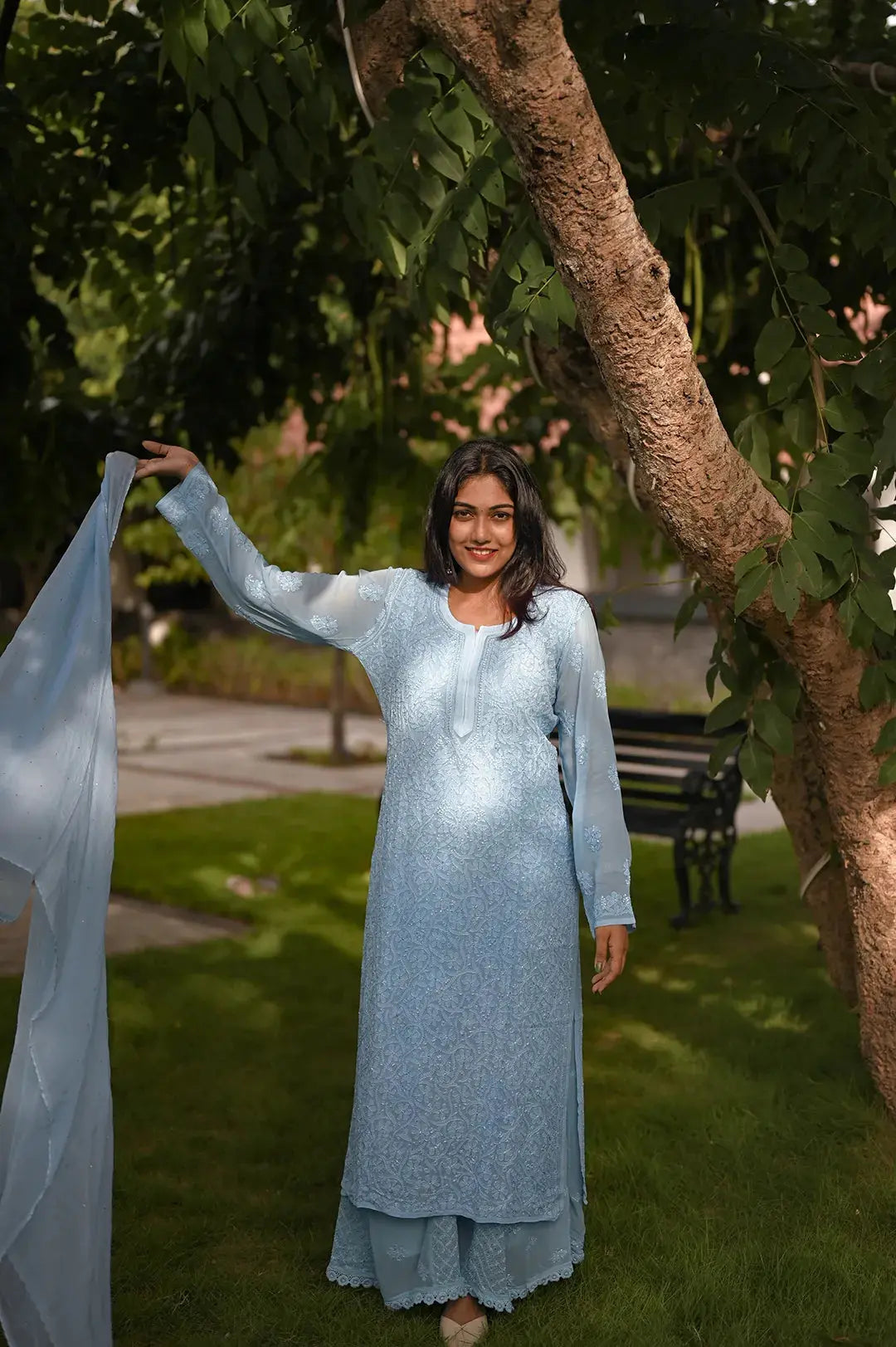 Viscose Plazzo Set - Blue: Elegant and Stylish Chikankari Attire
