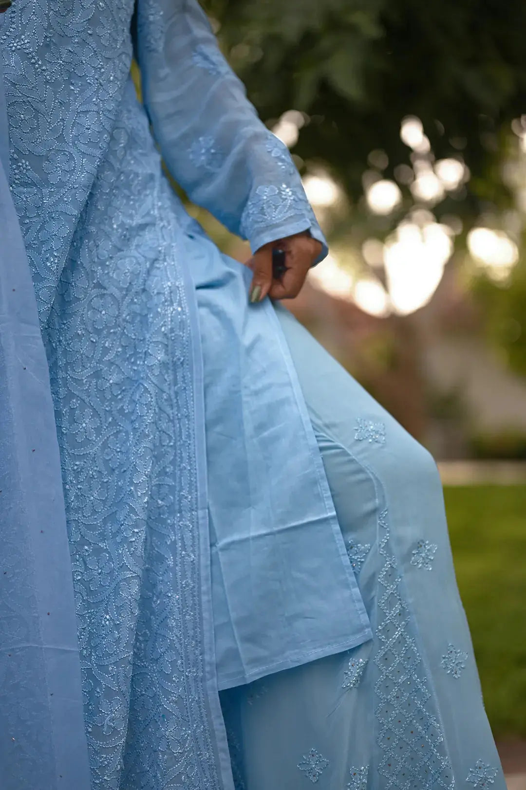 Viscose Plazzo Set - Blue: Elegant and Stylish Chikankari Attire