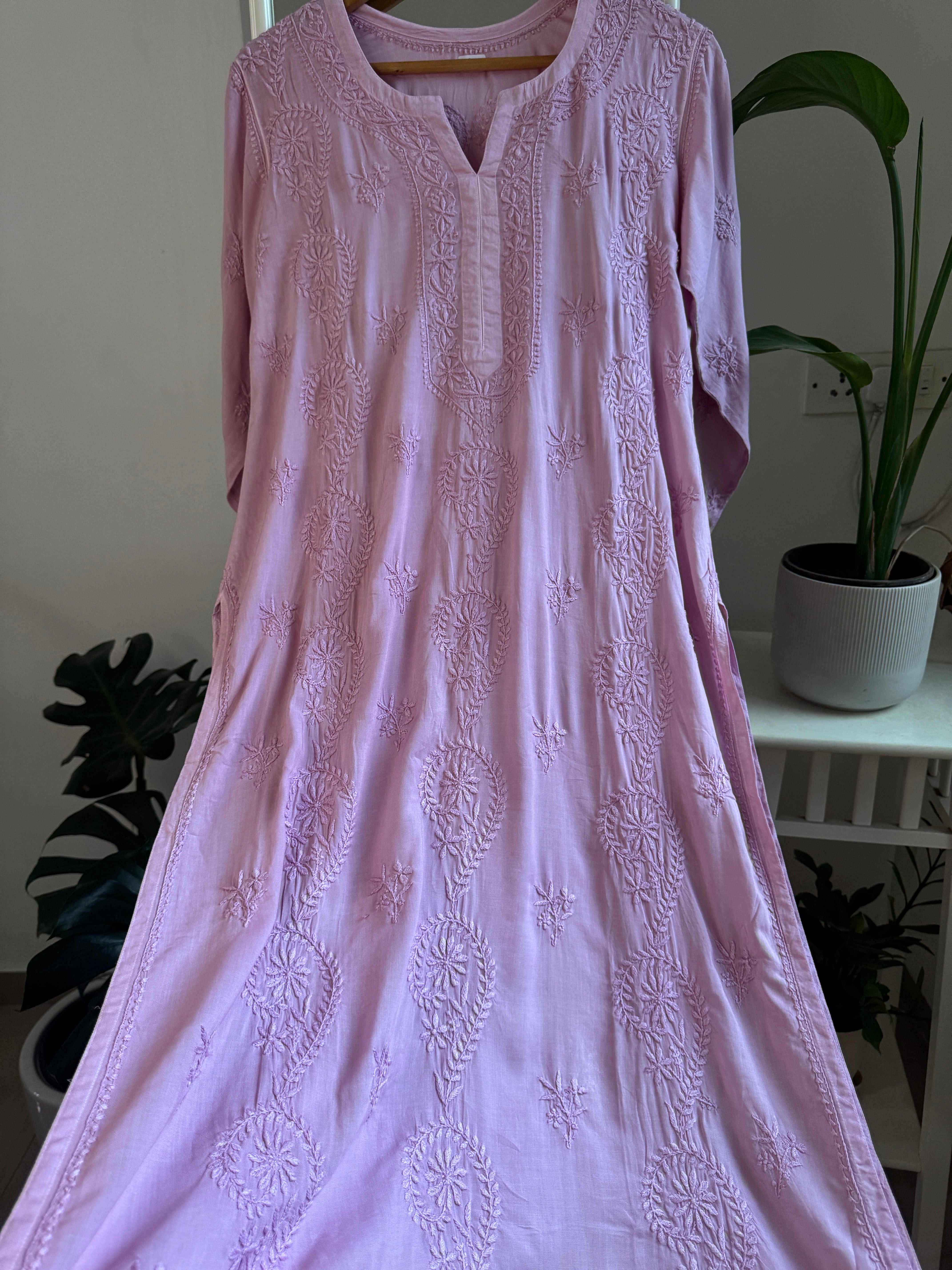 Premium Modal Chikankari Cotton Kurti - Mauve