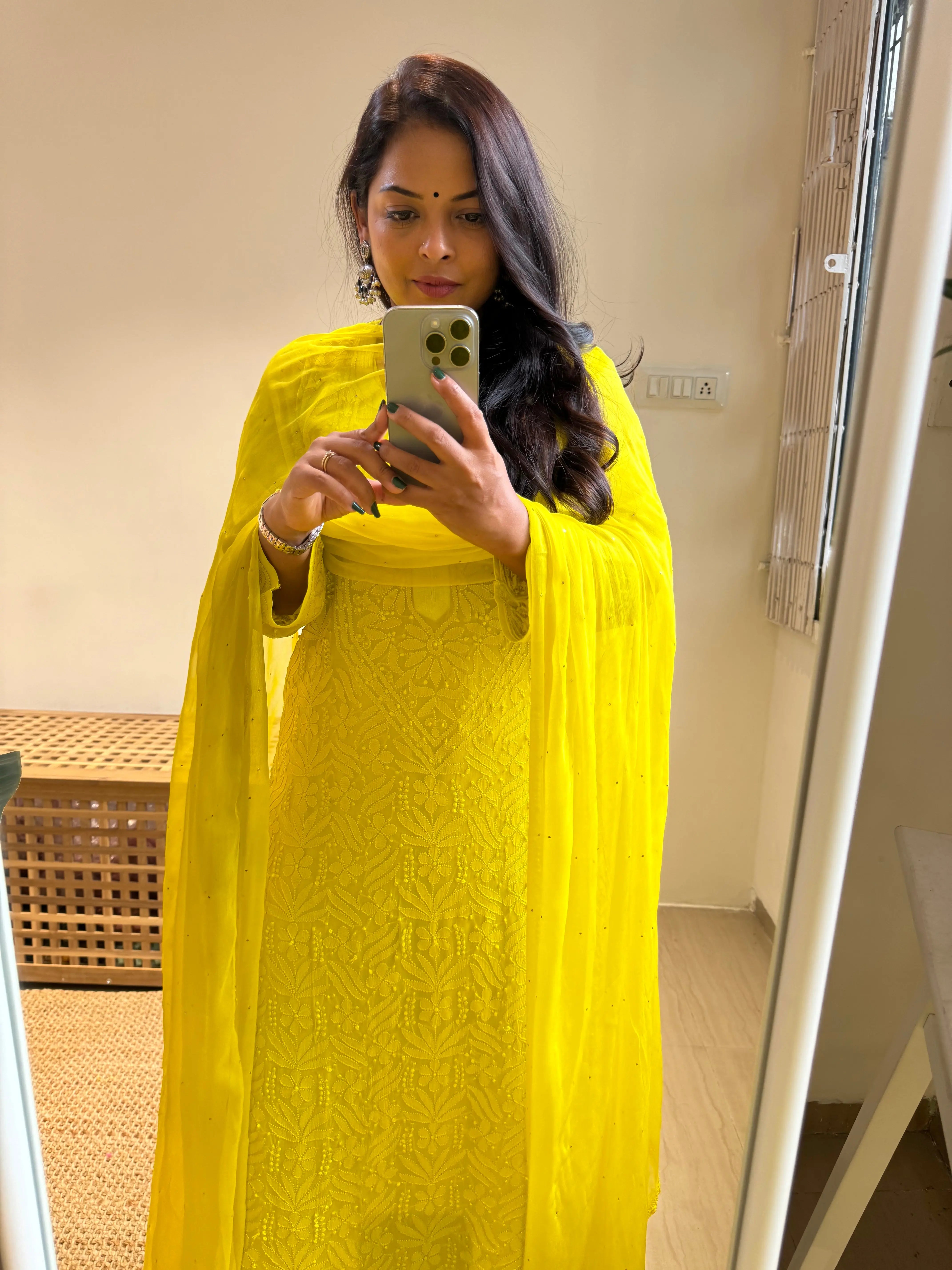 Viscose Plazzo Set - Neon Yellow ARIAA CHIKANKARI