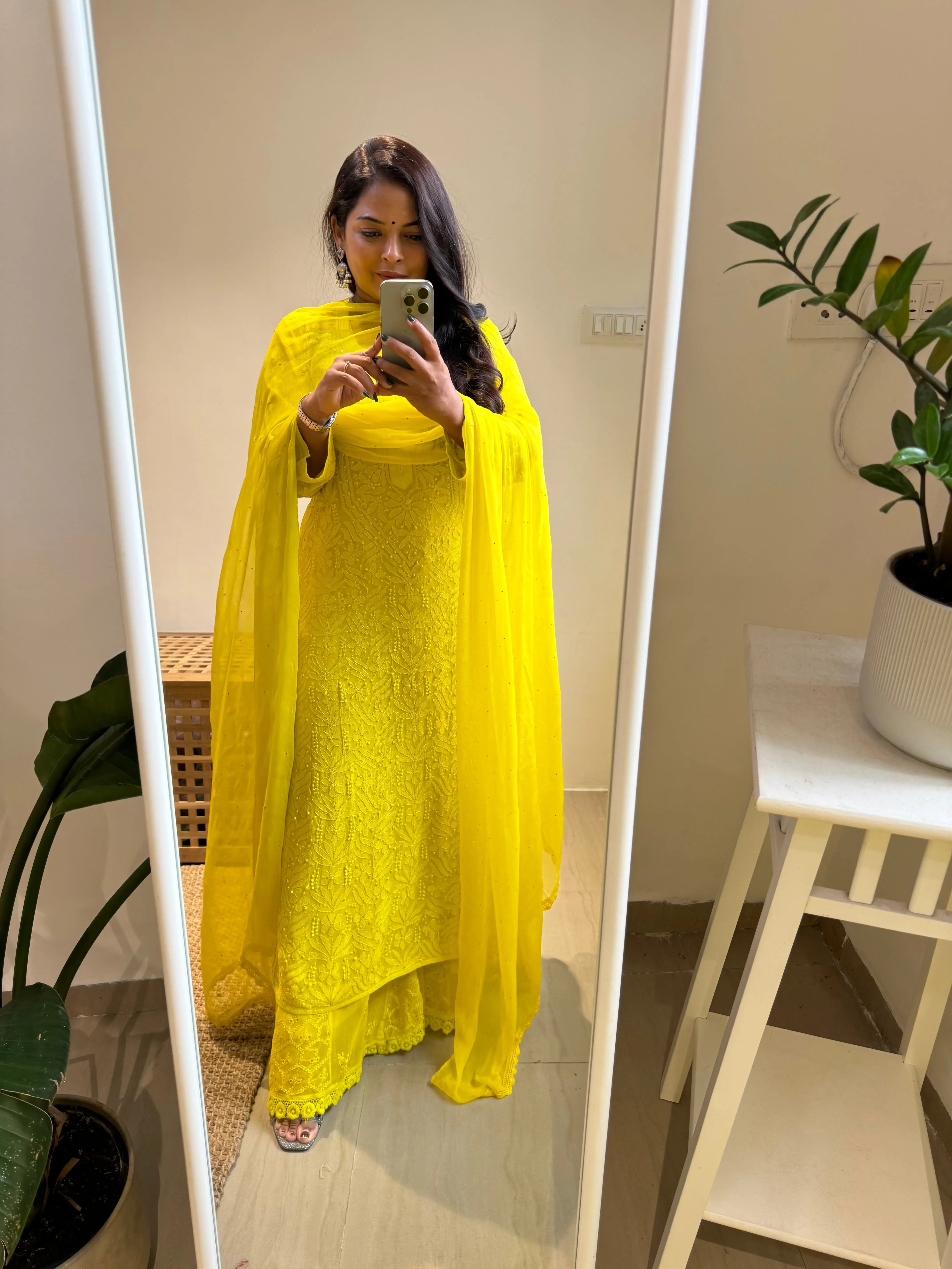 Viscose Plazzo Set - Neon Yellow ARIAA CHIKANKARI