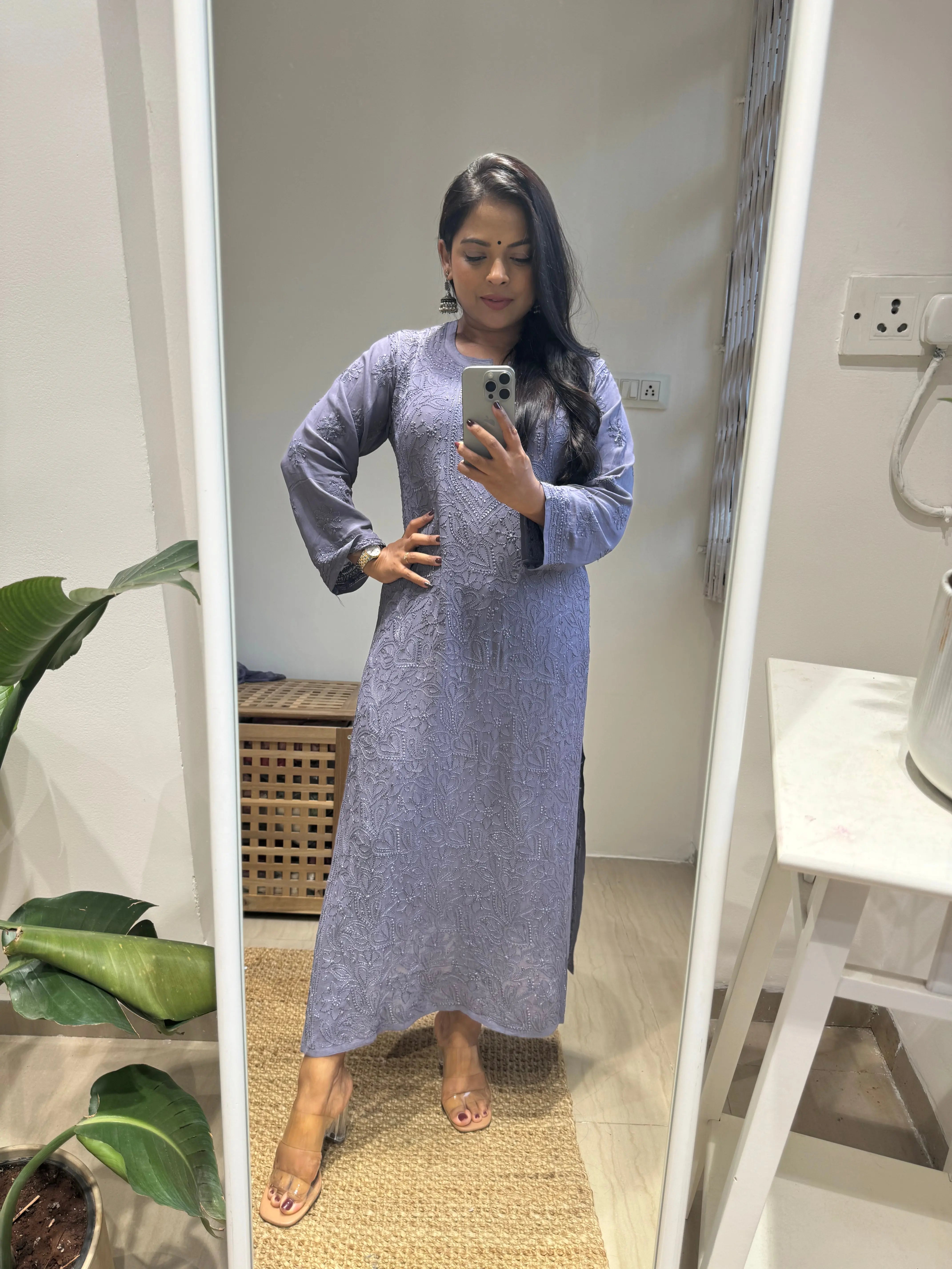 Viscose Kurti - Dove Purple ARIAA CHIKANKARI