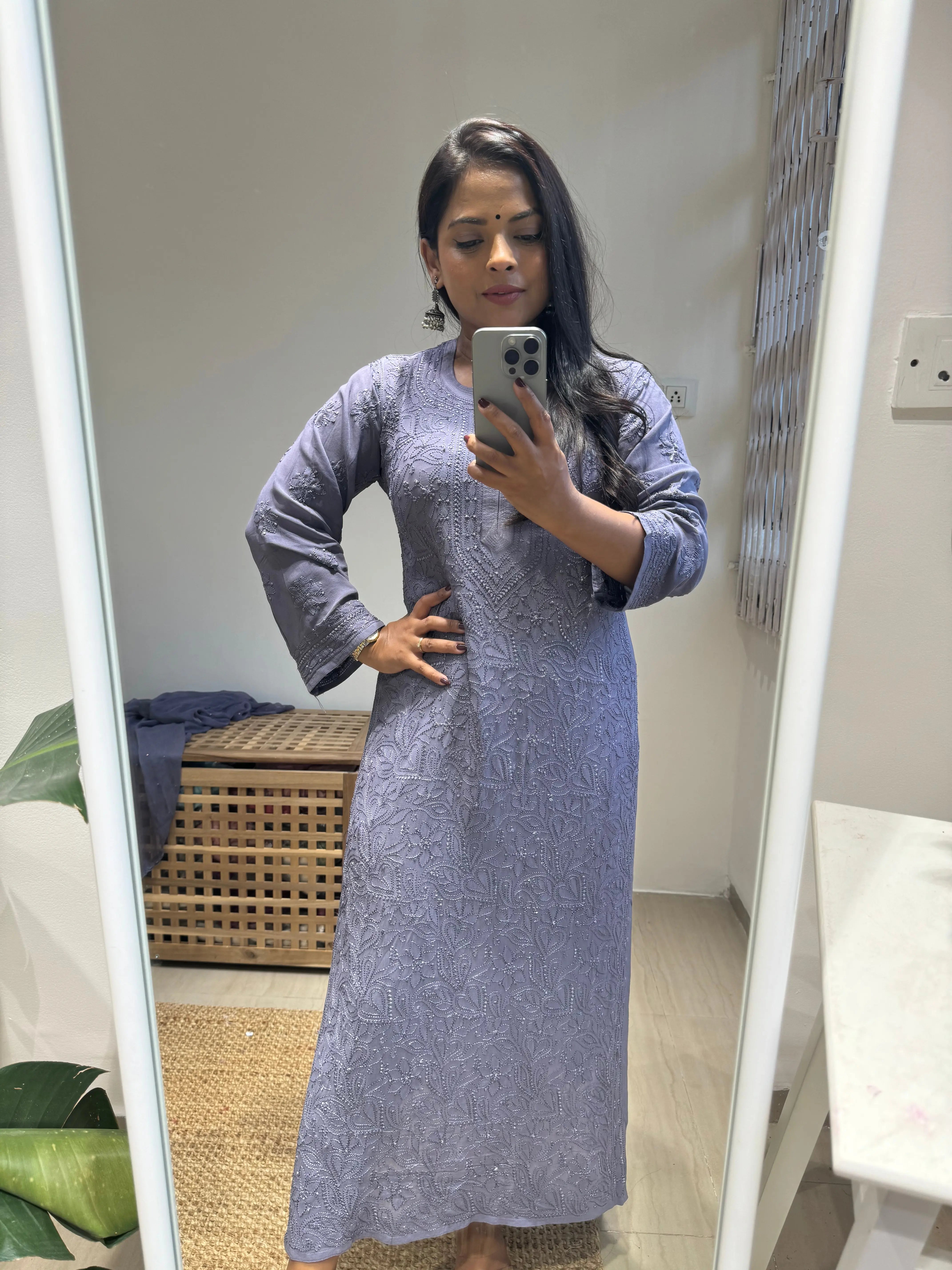 Viscose Kurti - Dove Purple ARIAA CHIKANKARI