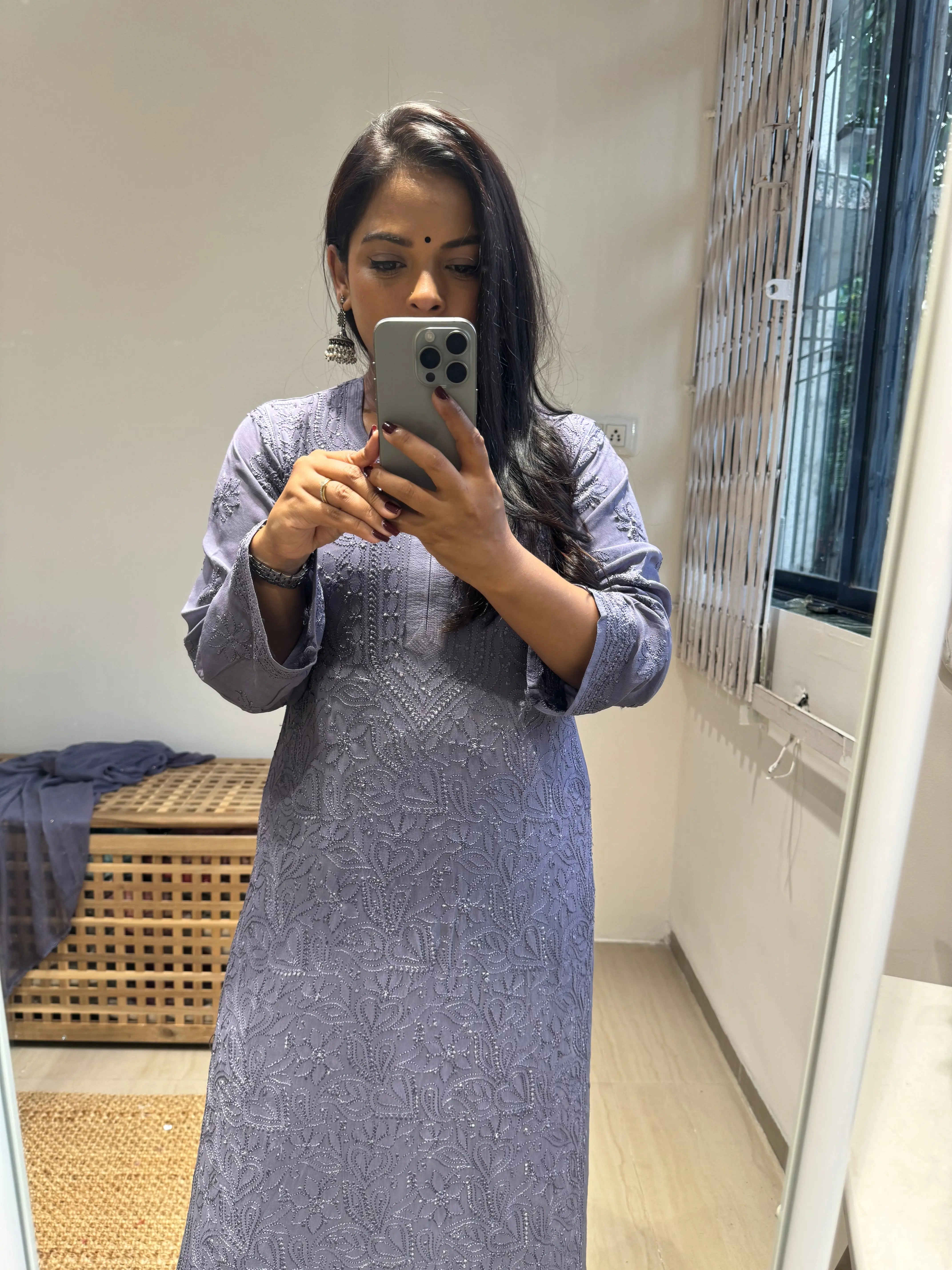 Viscose Kurti - Dove Purple ARIAA CHIKANKARI
