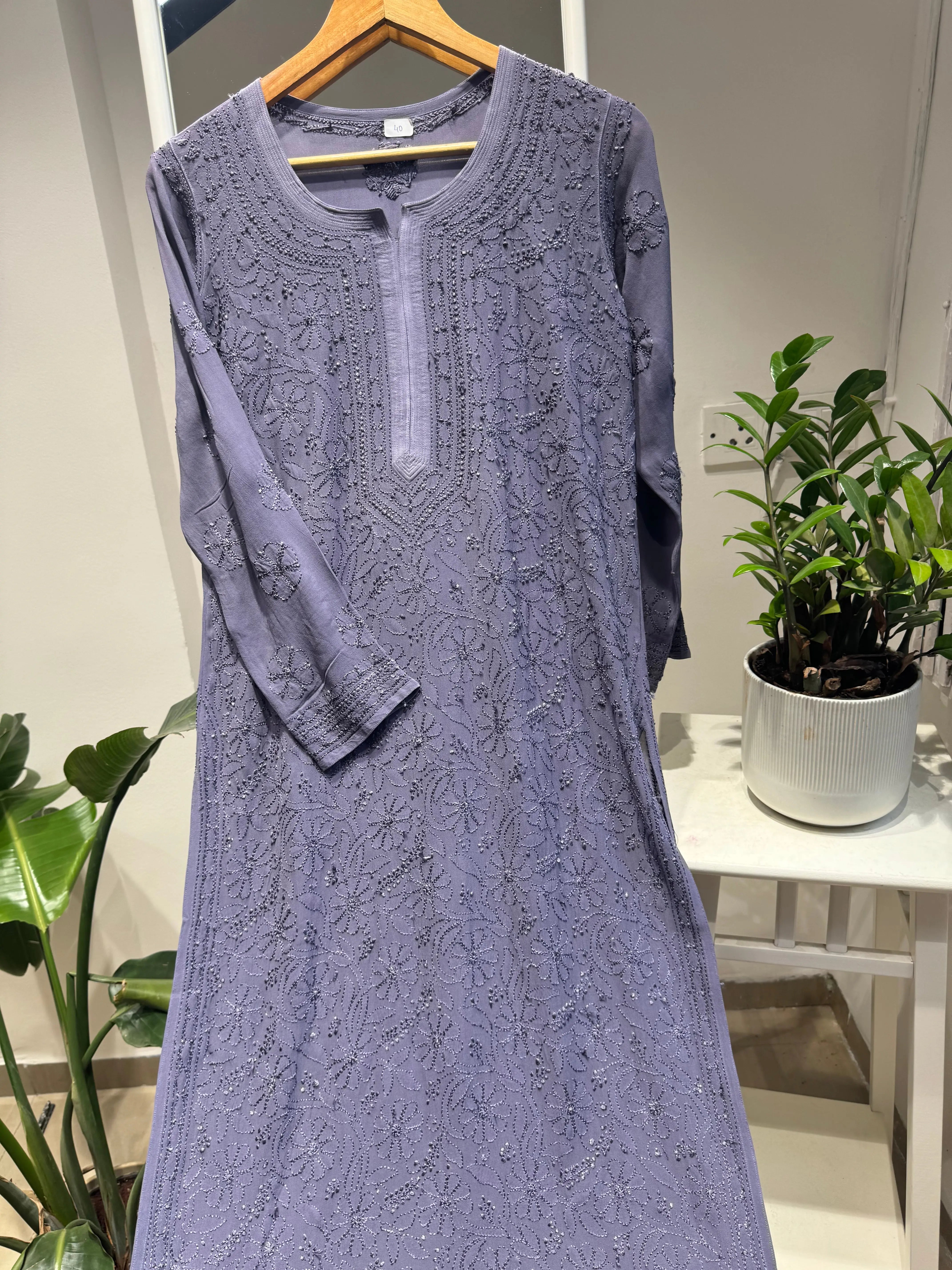 Viscose Kurti - Dove Purple ARIAA CHIKANKARI