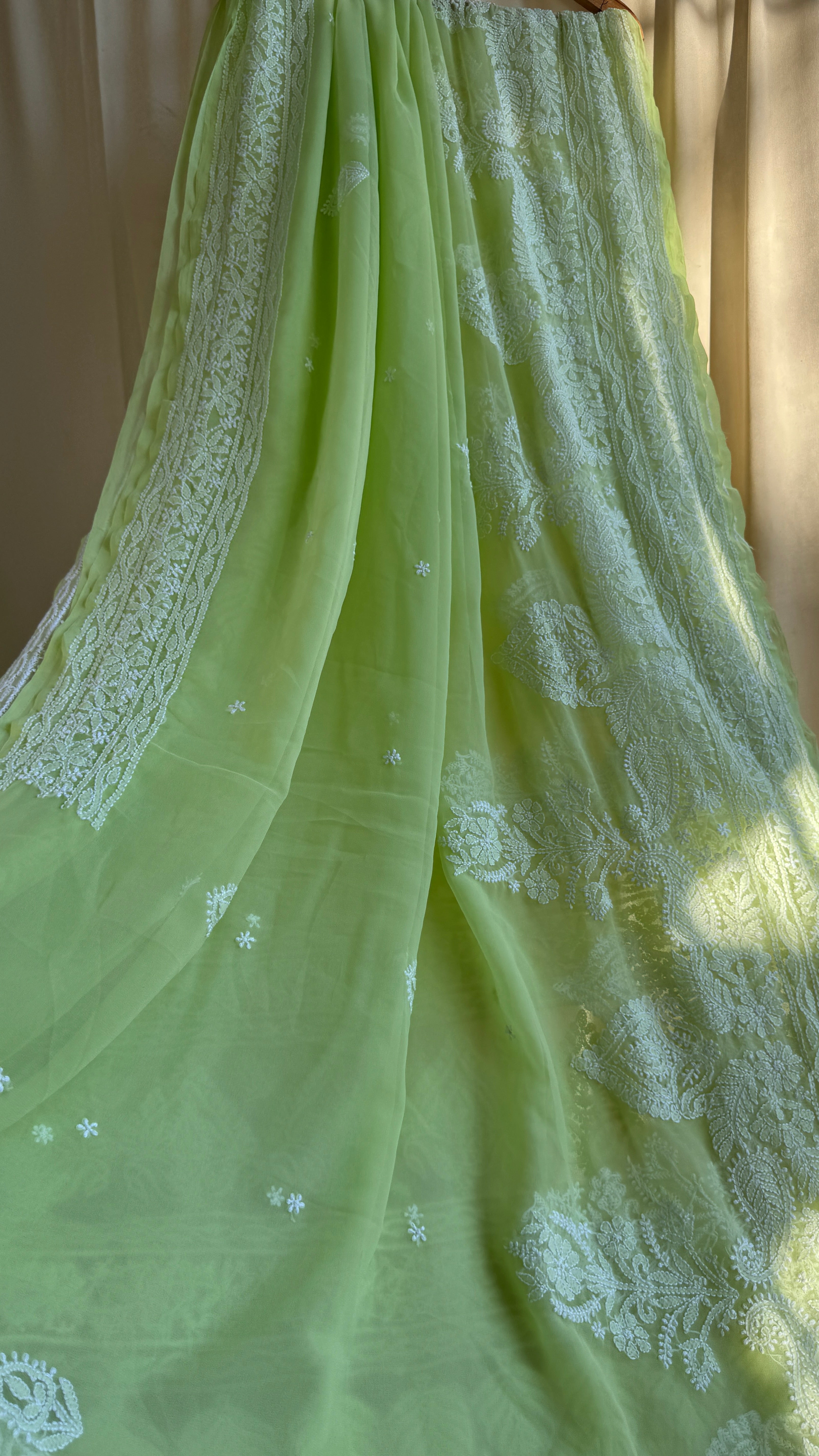Georgette Chikankari saree in Apple Green