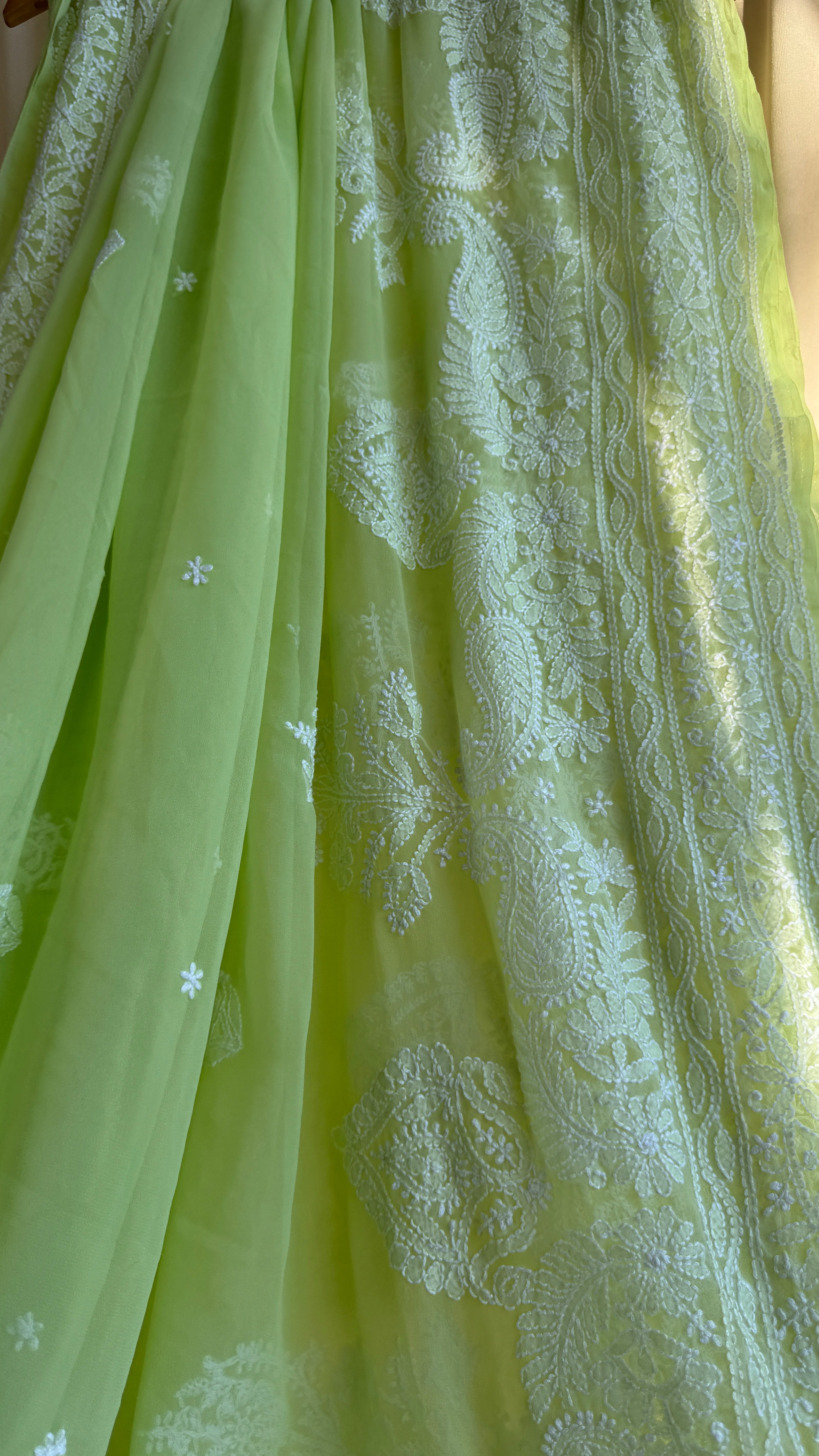 Georgette Chikankari saree in Apple Green