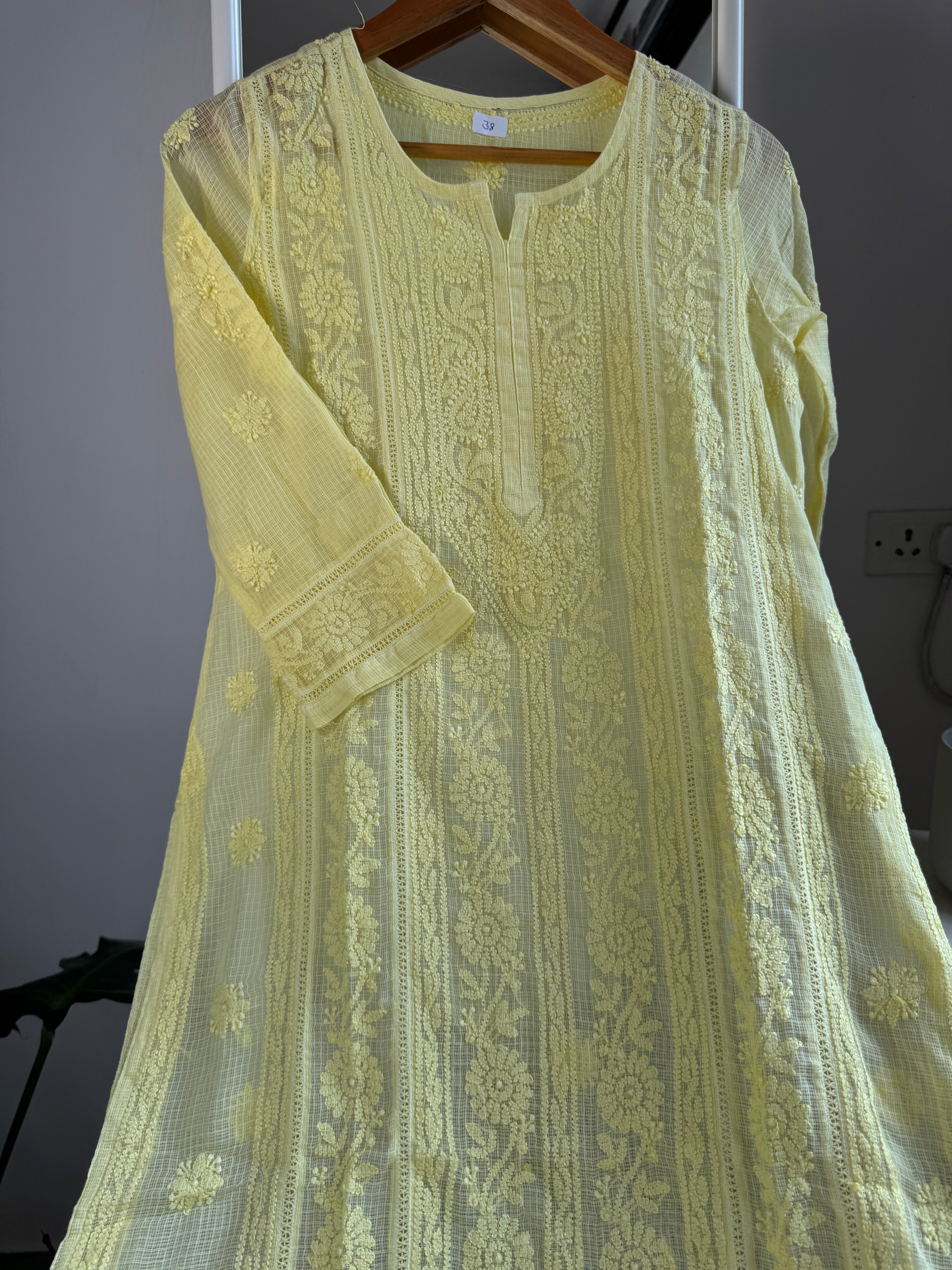 Kota Soft Cotton Chikankari Kurti - Lemon Yellow - CHAND Collection ARIAA CHIKANKARI