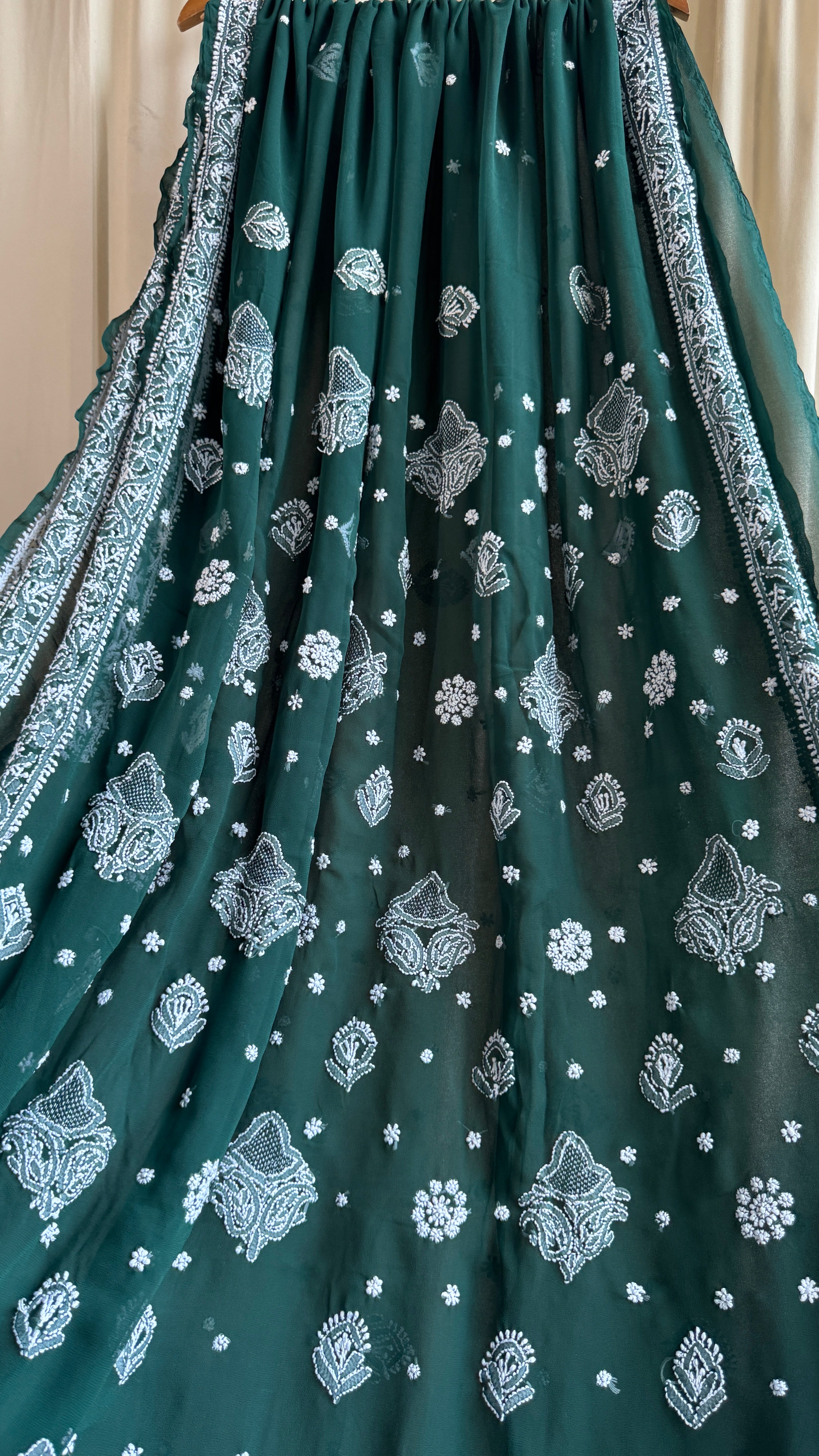 Georgette Chikankari saree in Pine green