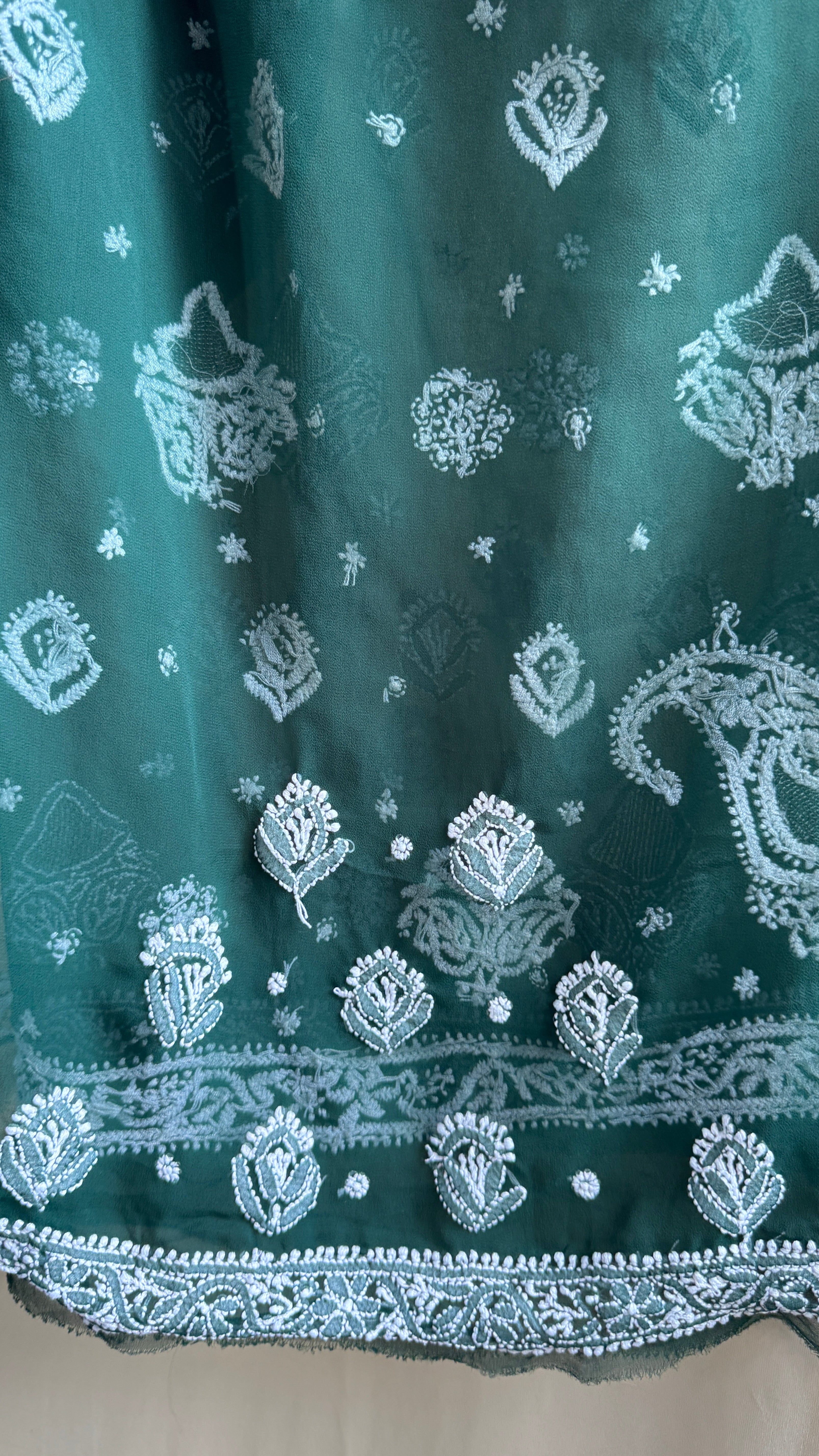 Georgette Chikankari saree in Pine green