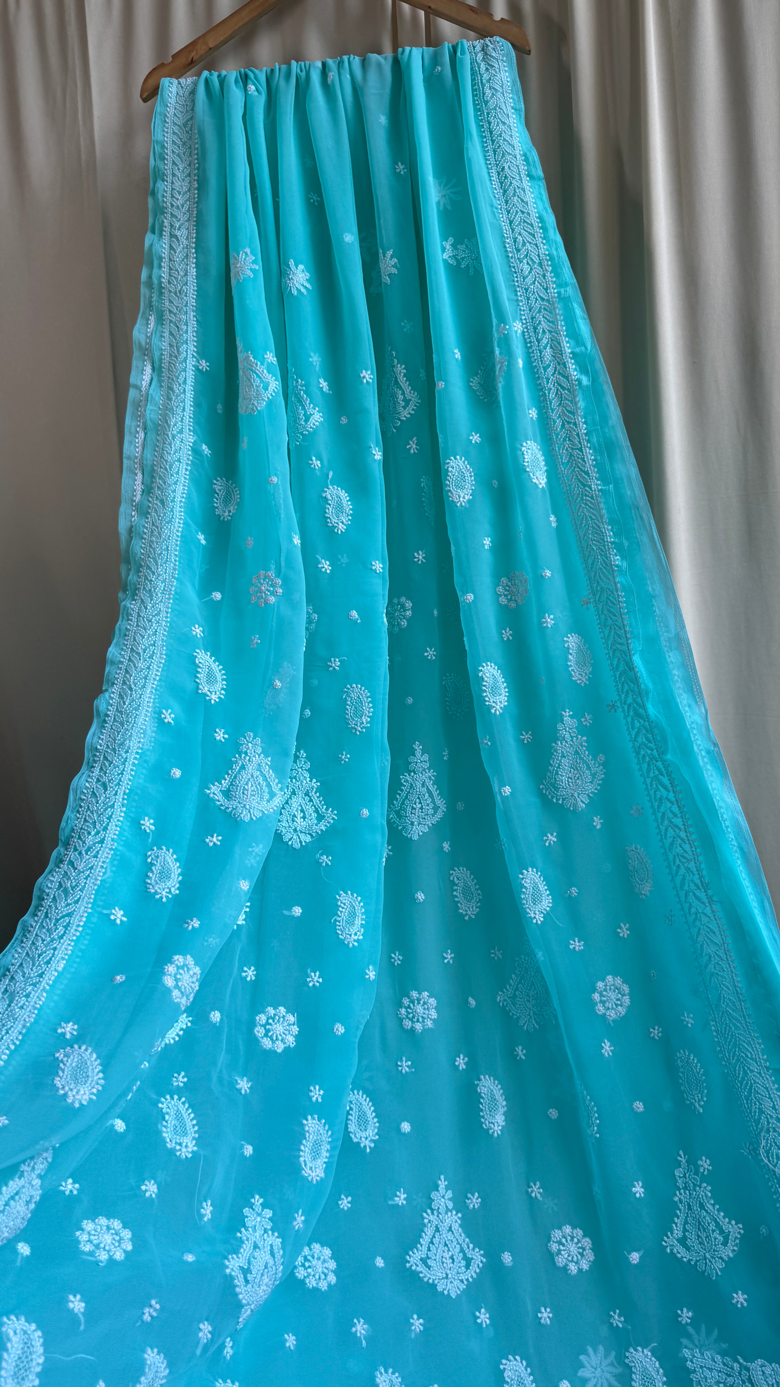 Georgette Chikankari saree in Sea Green