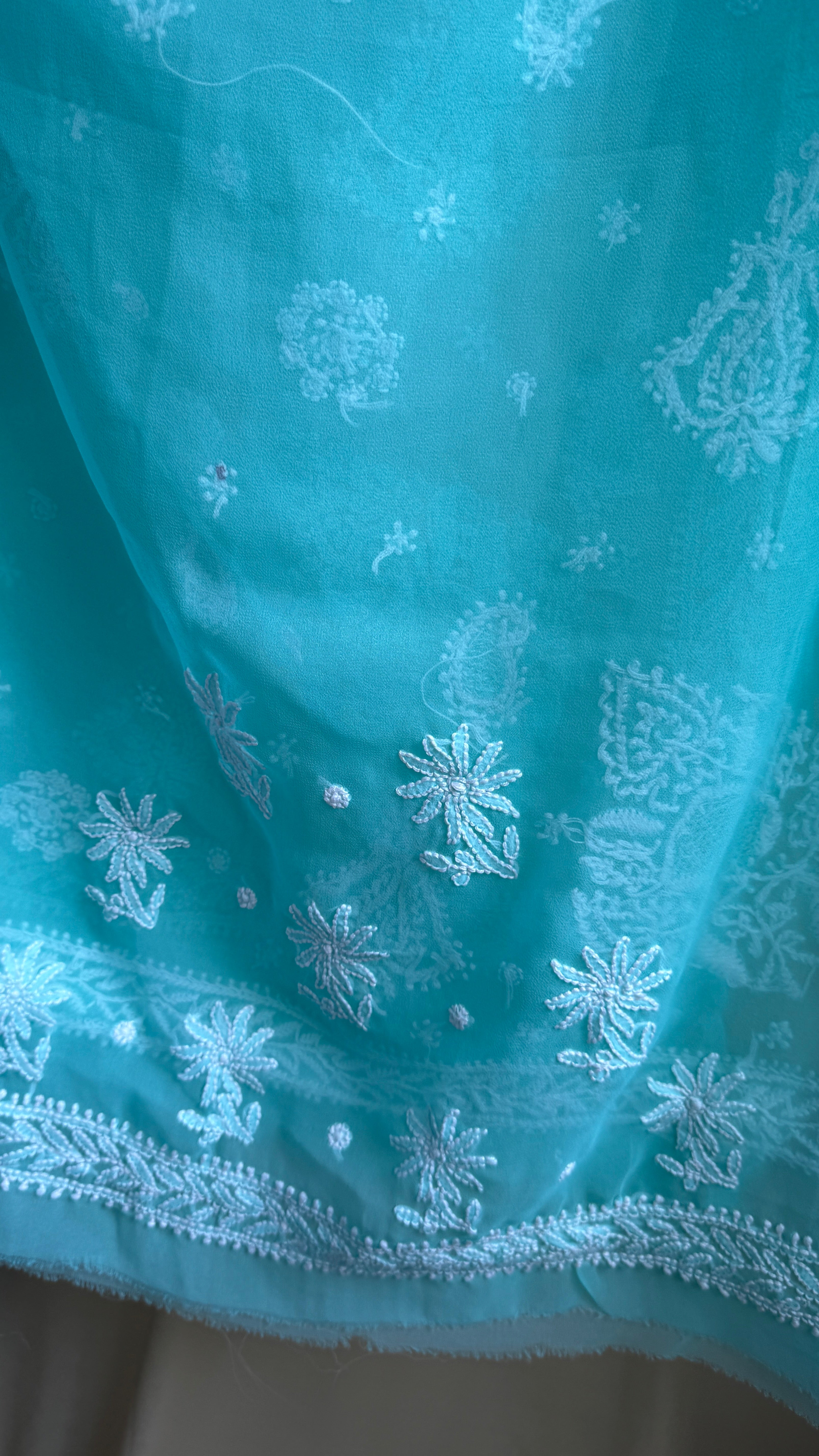 Georgette Chikankari saree in Sea Green