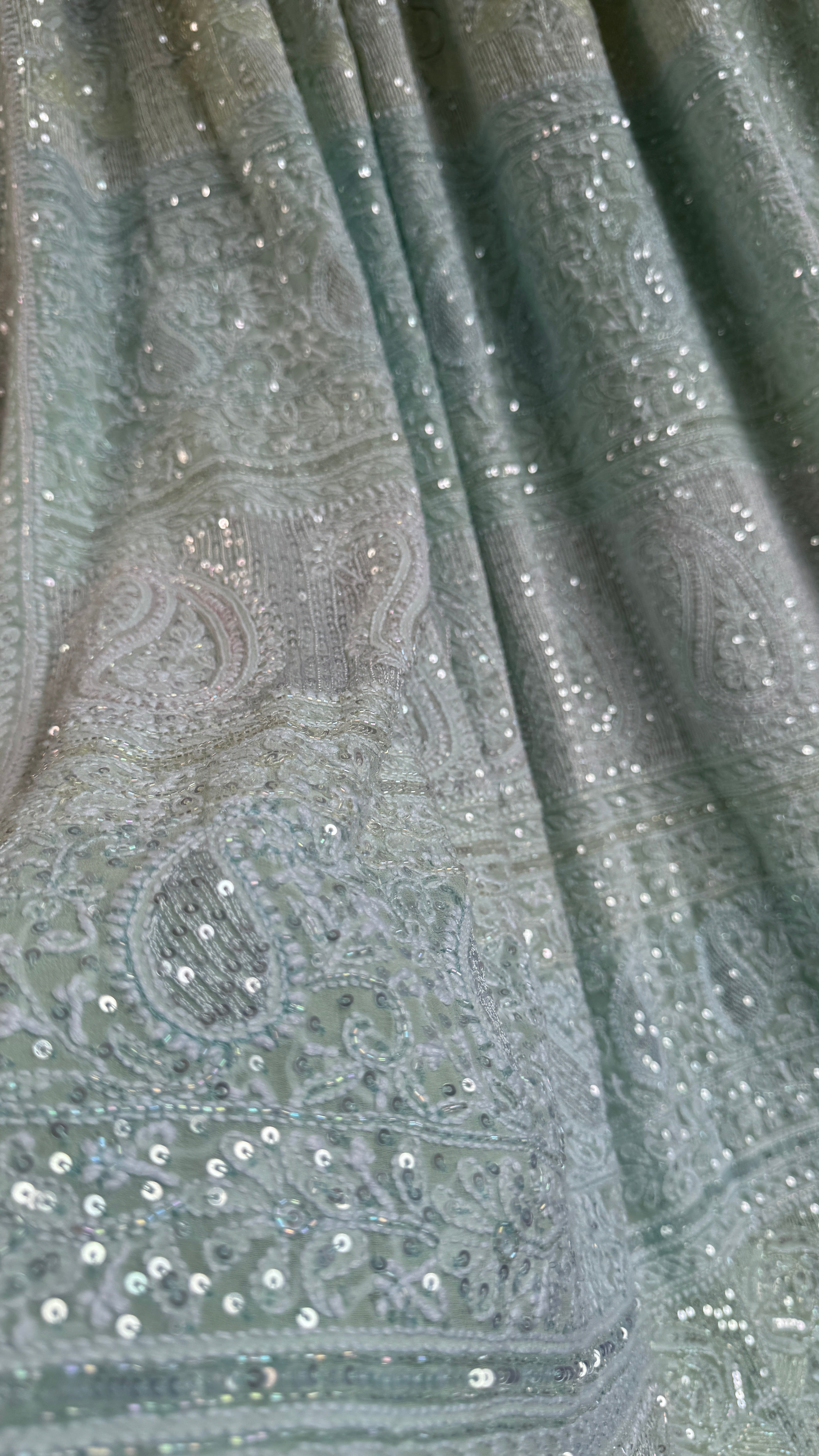Pure Georgette Lucknow Chikankari Saree -Green - Rooh Collection