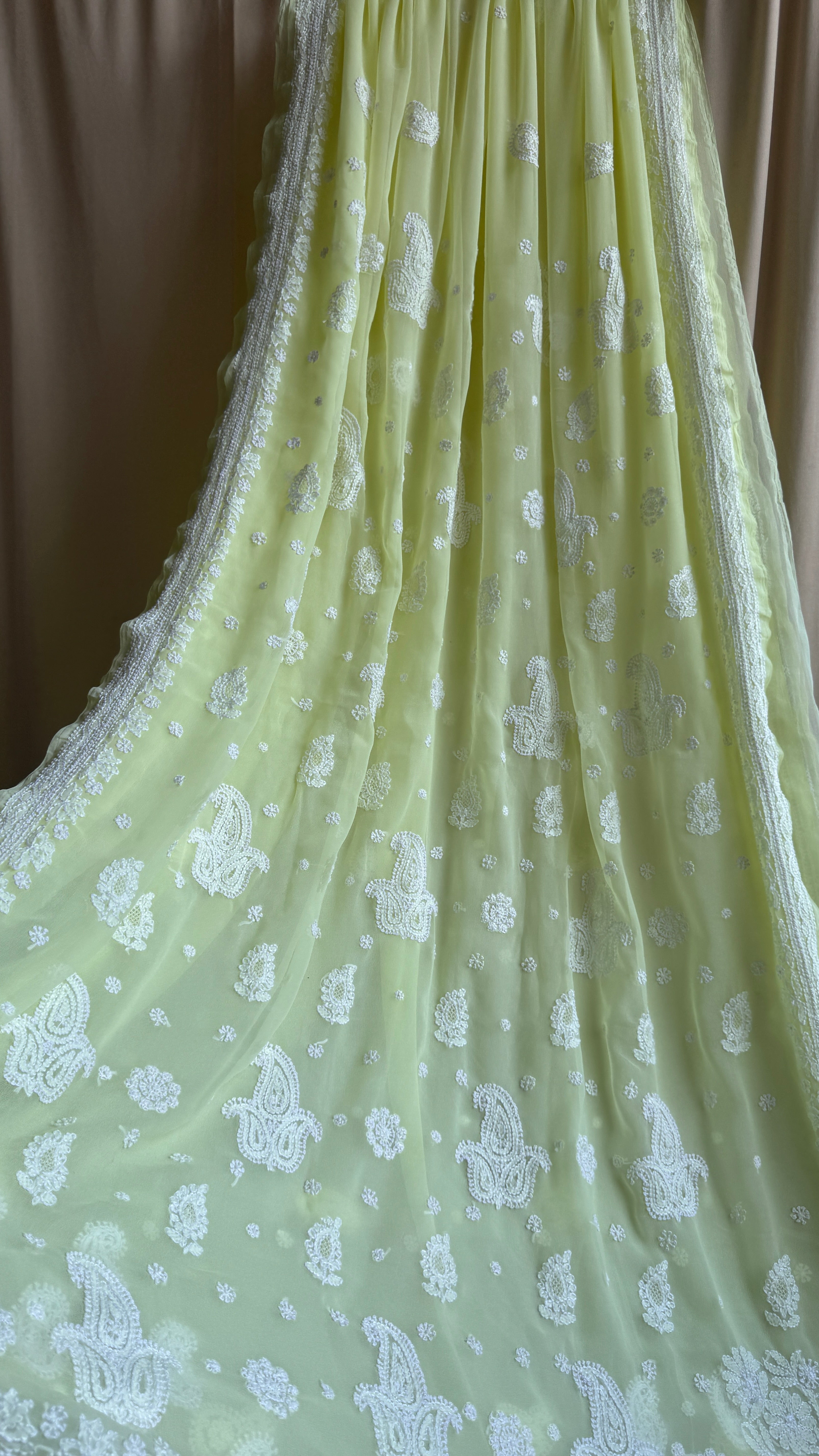Georgette Chikankari saree in Lemon Yellow