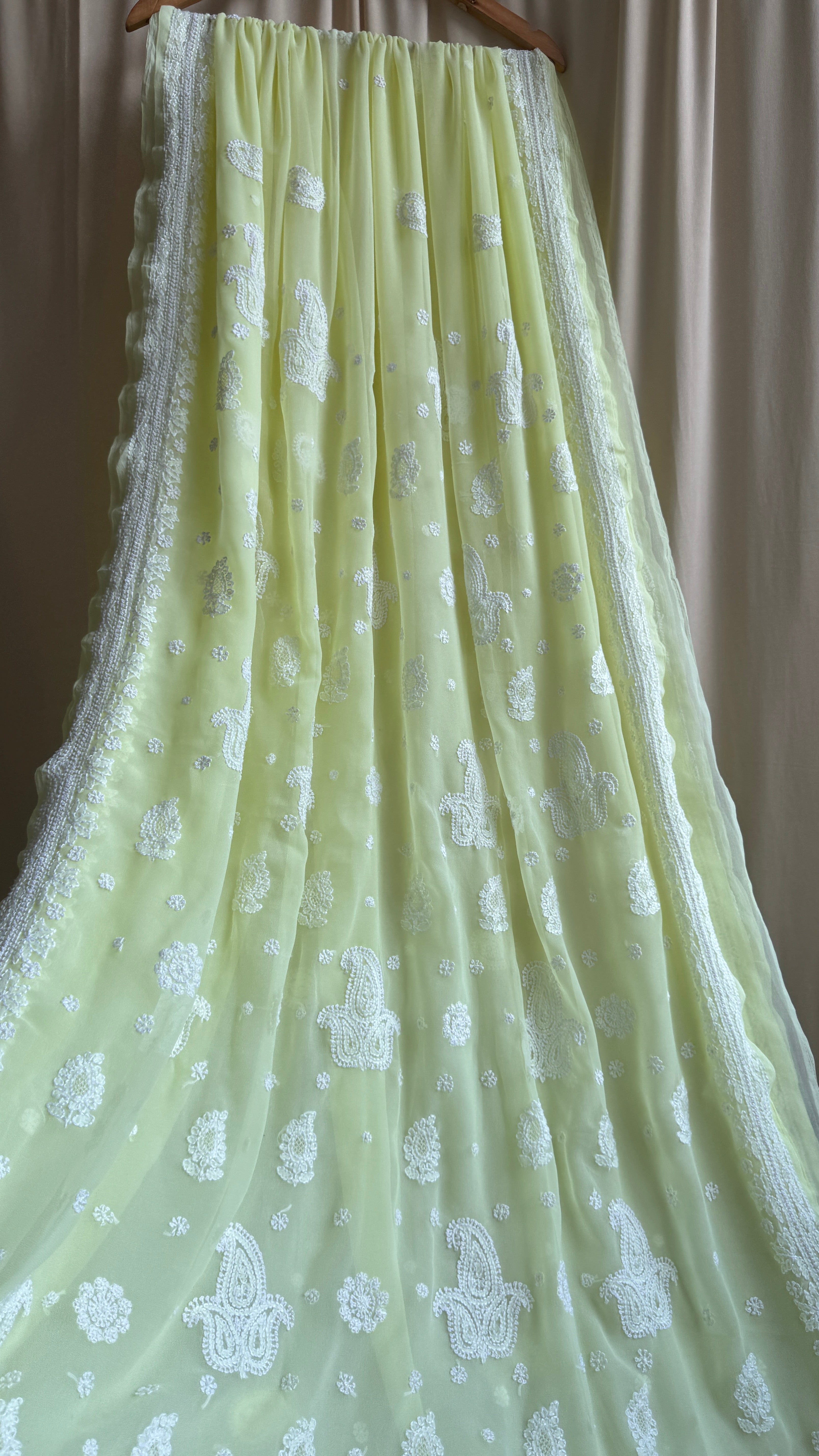 Georgette Chikankari saree in Lemon Yellow