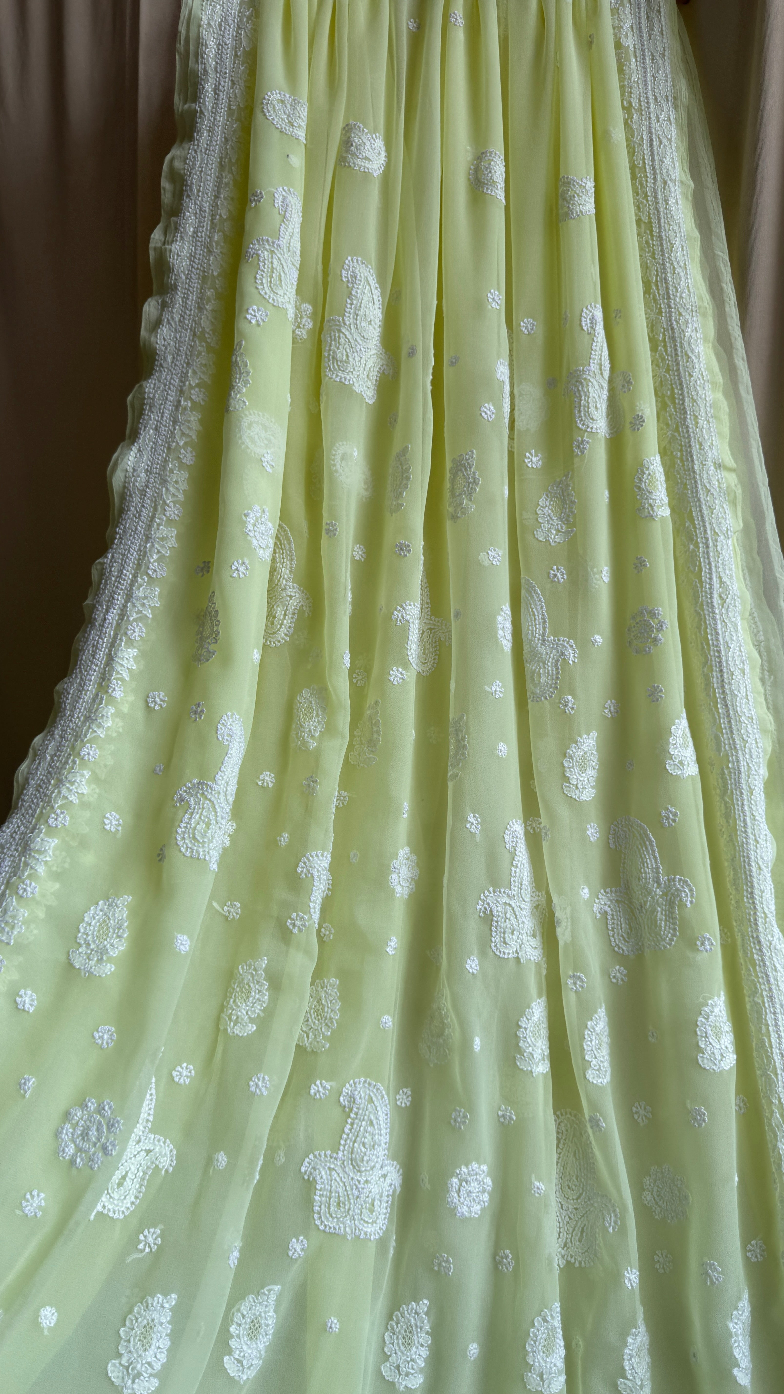 Georgette Chikankari saree in Lemon Yellow