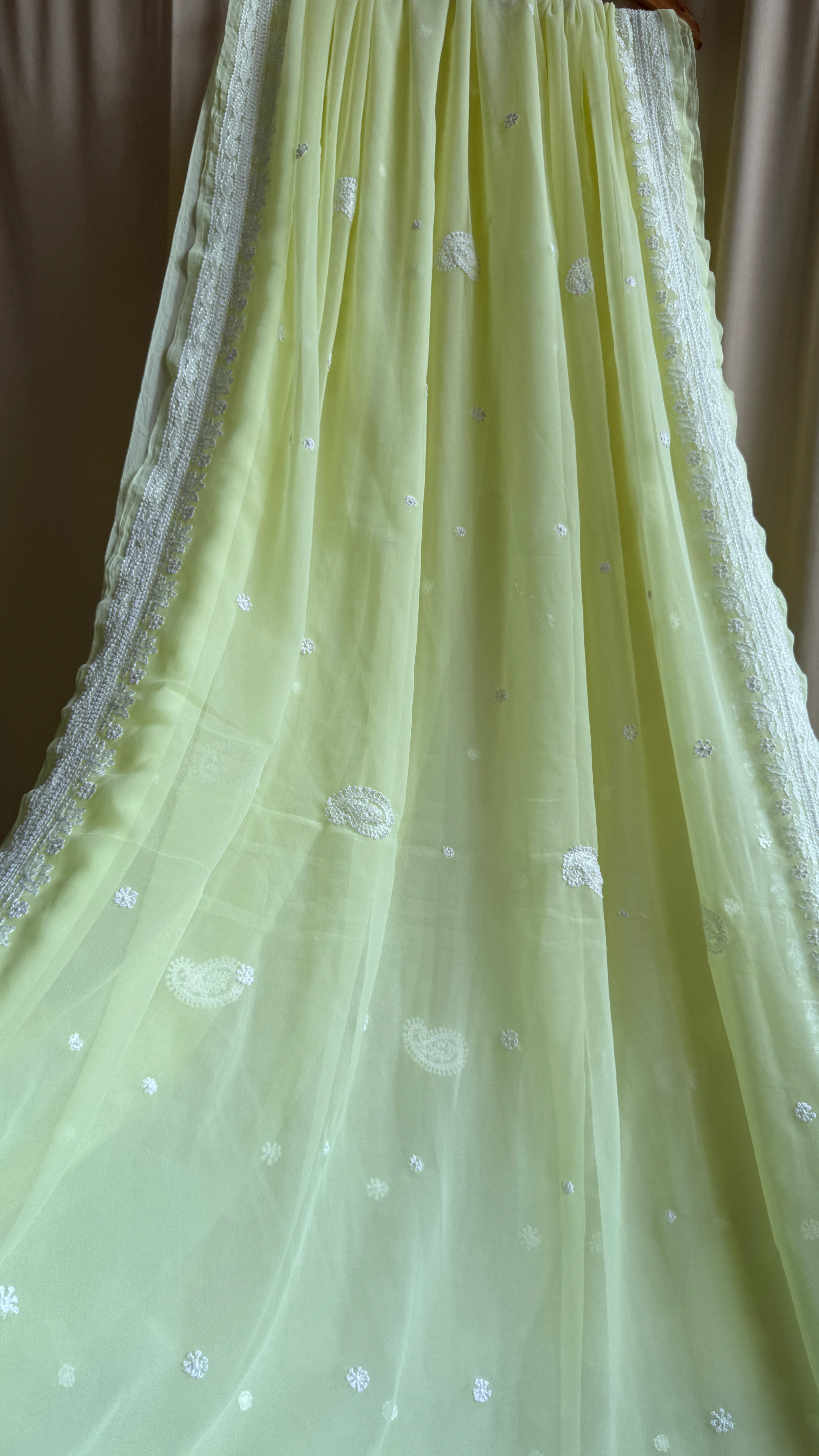 Georgette Chikankari saree in Lemon Yellow