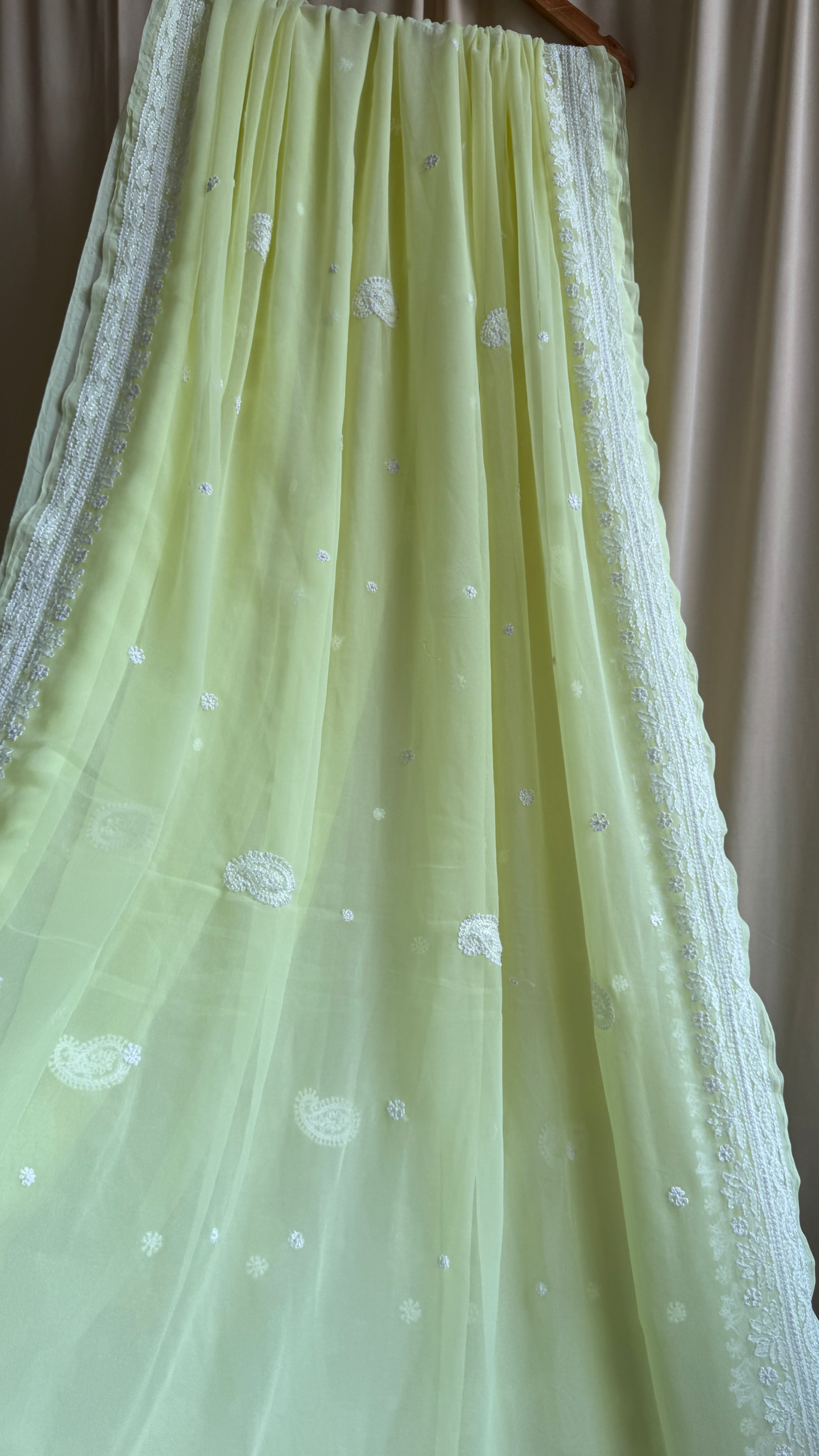 Georgette Chikankari saree in Lemon Yellow