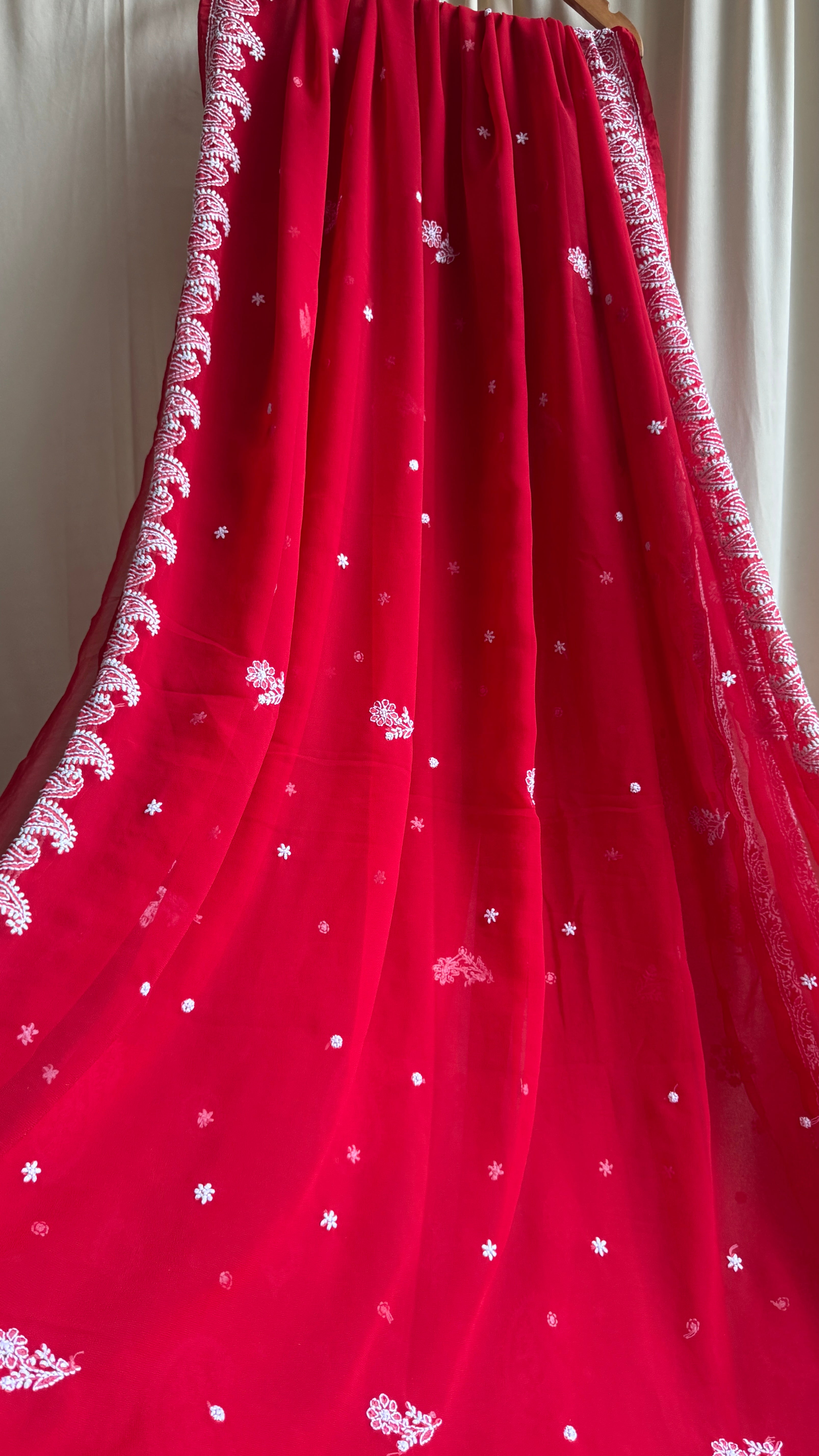 Georgette Chikankari saree in Red
