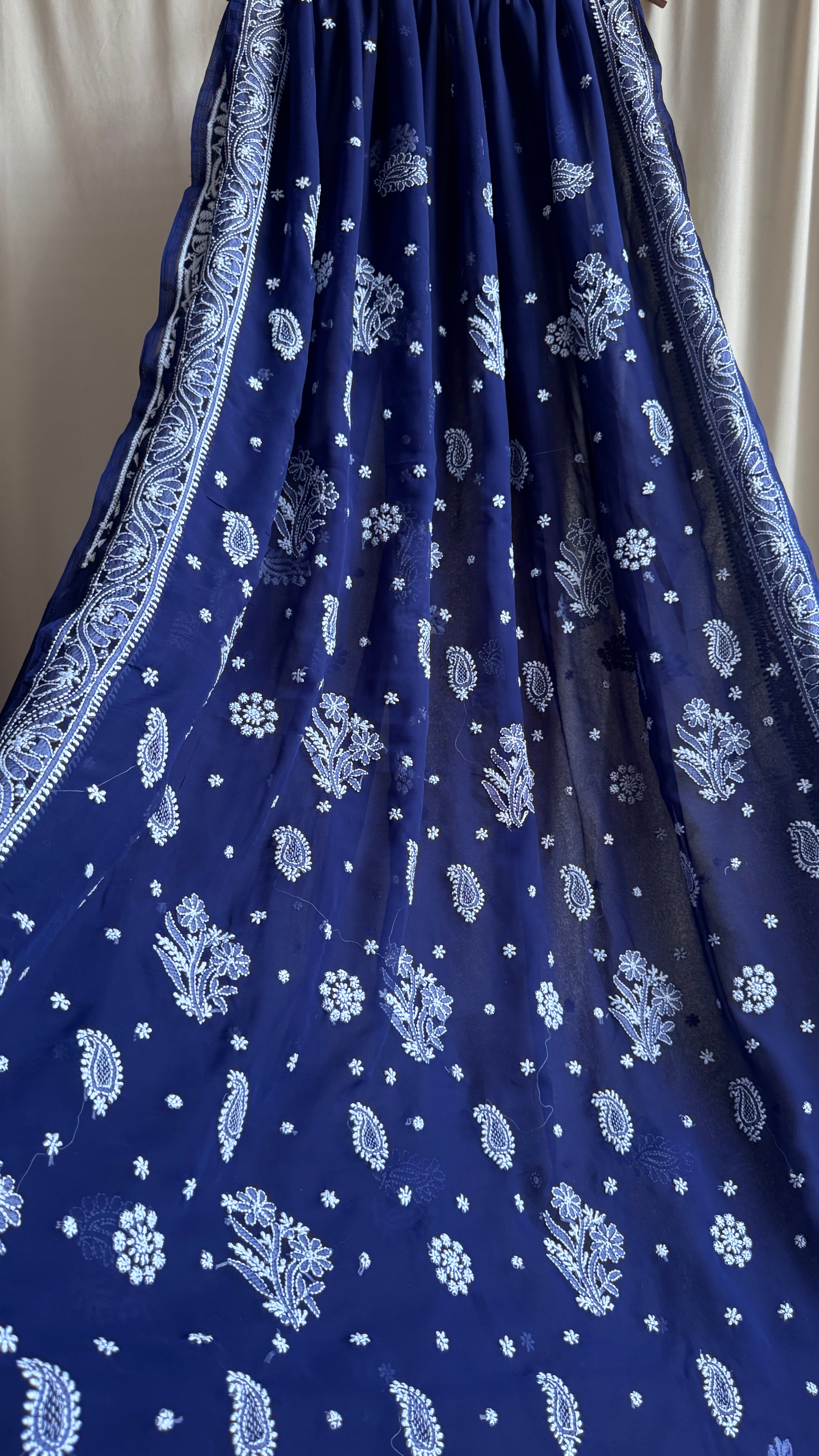Georgette Chikankari saree in Dark Blue