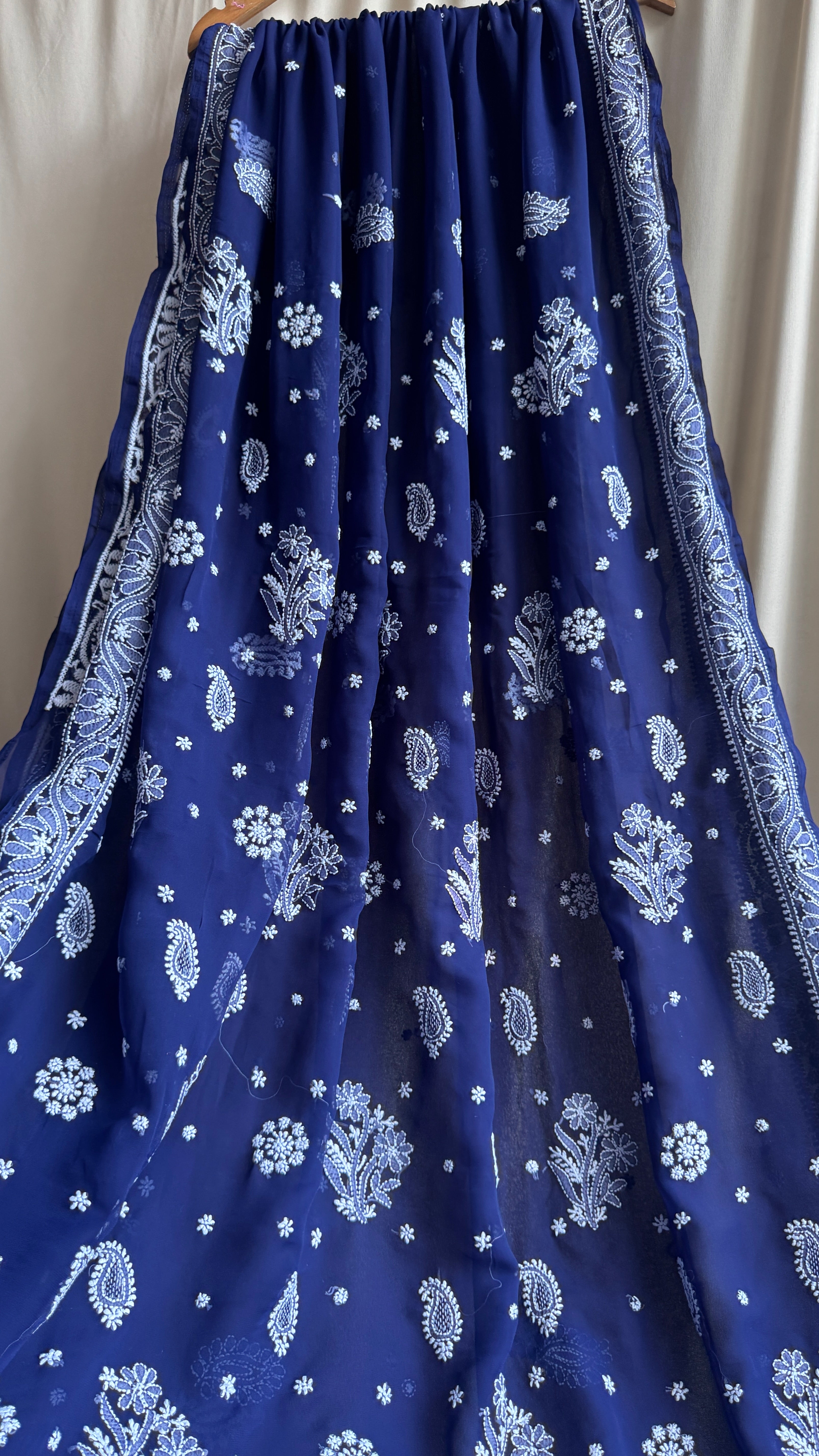 Georgette Chikankari saree in Dark Blue