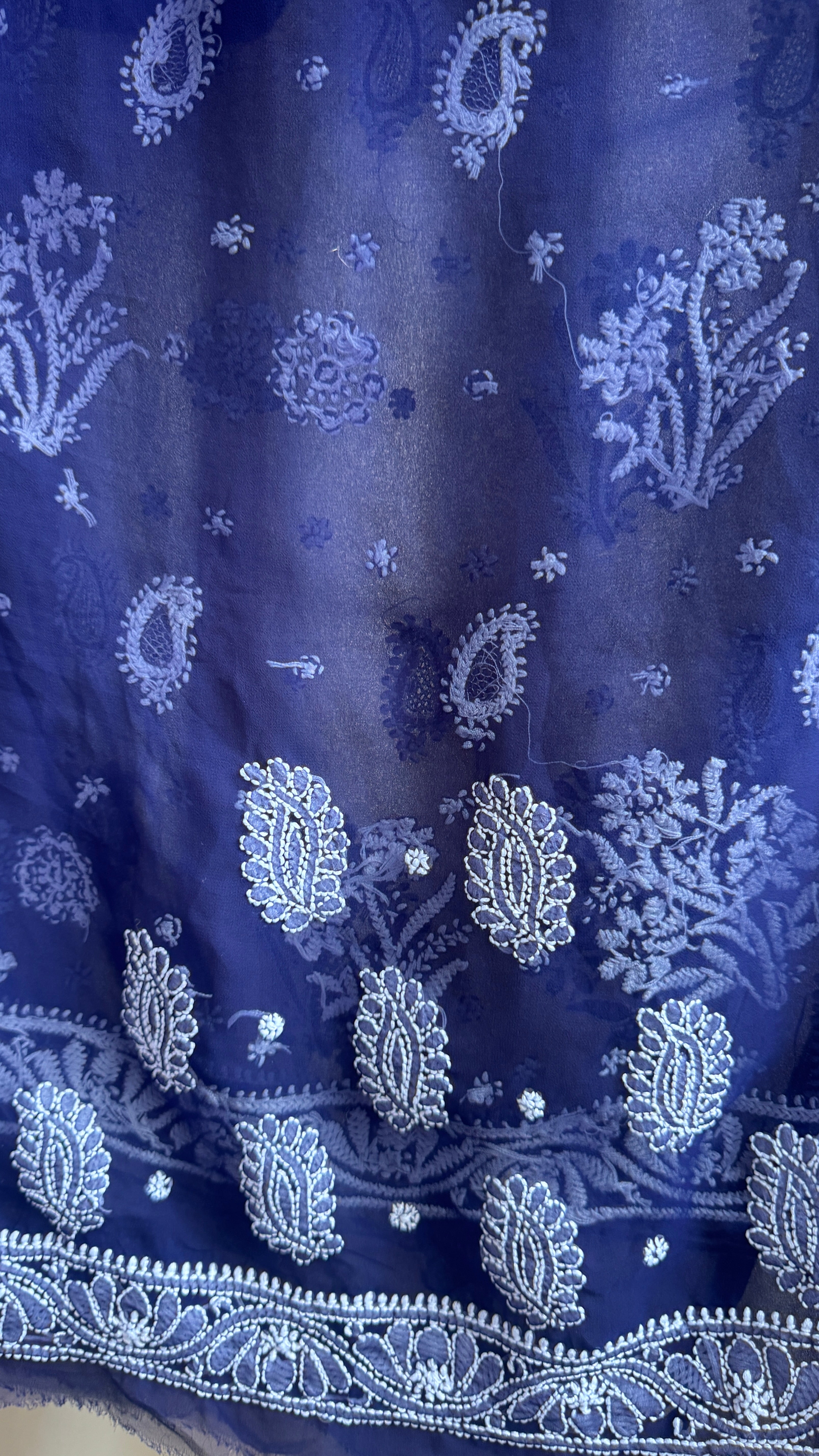 Georgette Chikankari saree in Dark Blue