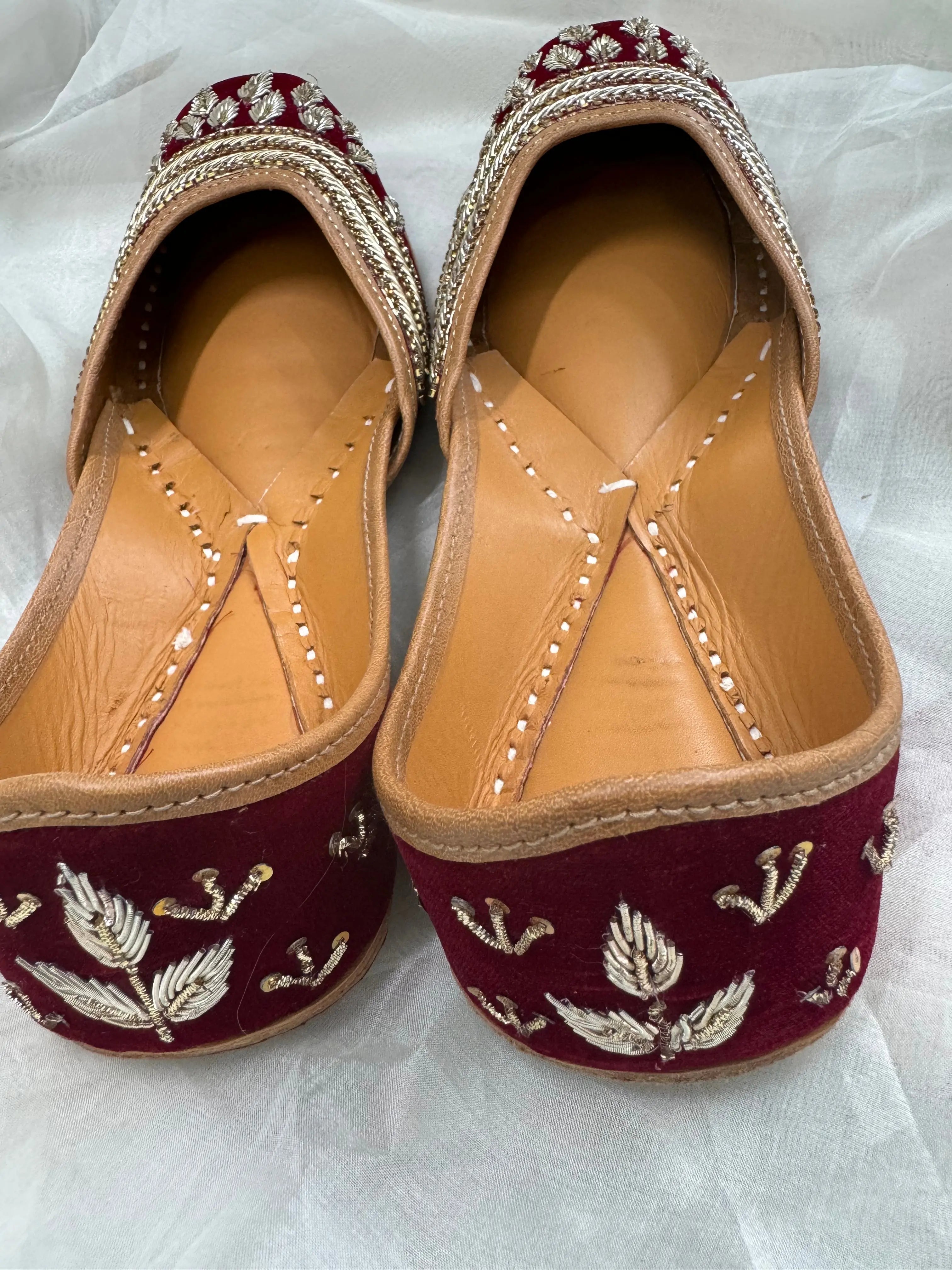 Embellished Hand crafted Mojaris - Deep Red ARIAA CHIKANKARI