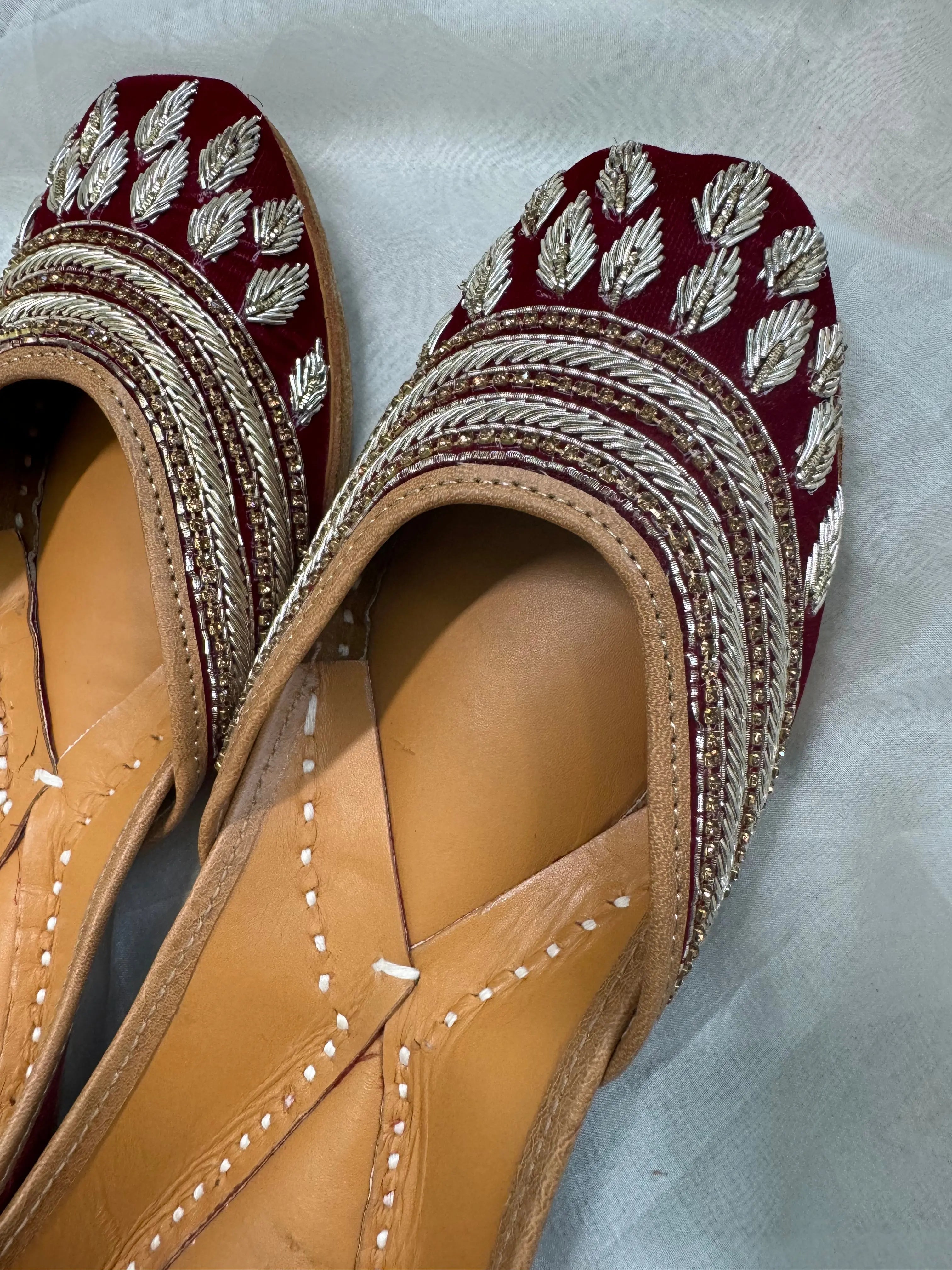 Embellished Hand crafted Mojaris - Deep Red ARIAA CHIKANKARI