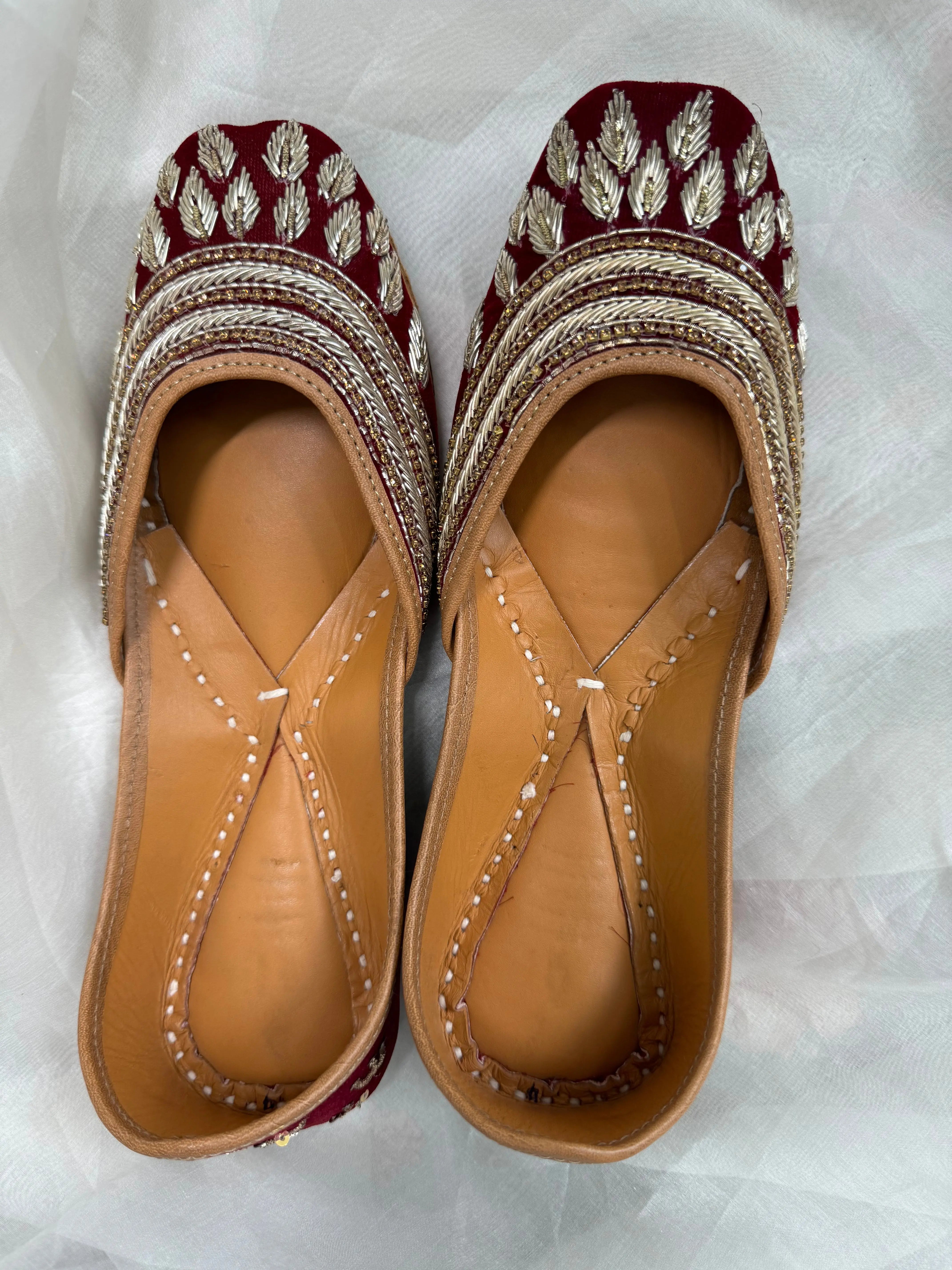 Embellished Hand crafted Mojaris - Deep Red ARIAA CHIKANKARI
