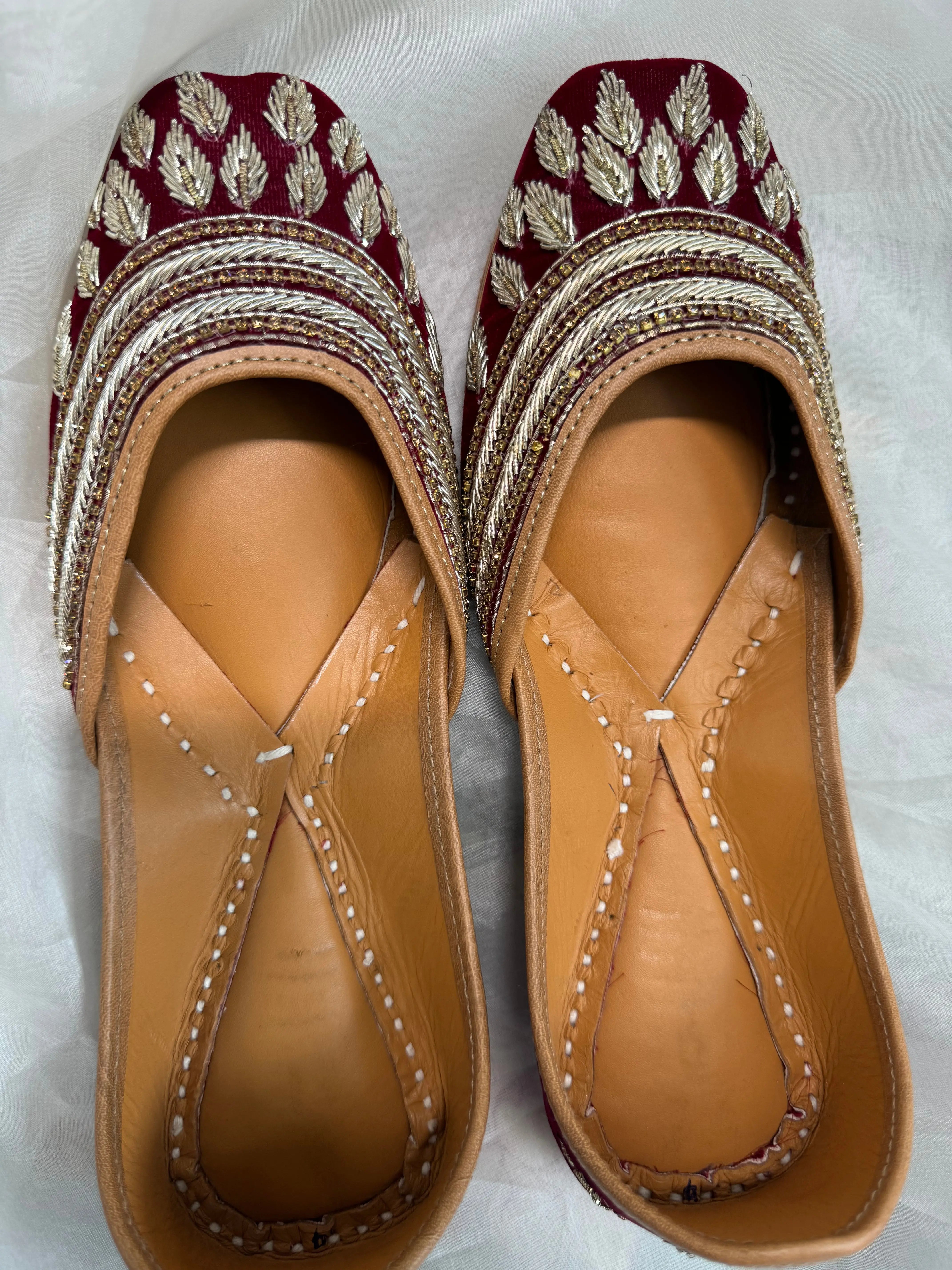 Embellished Hand crafted Mojaris - Deep Red ARIAA CHIKANKARI
