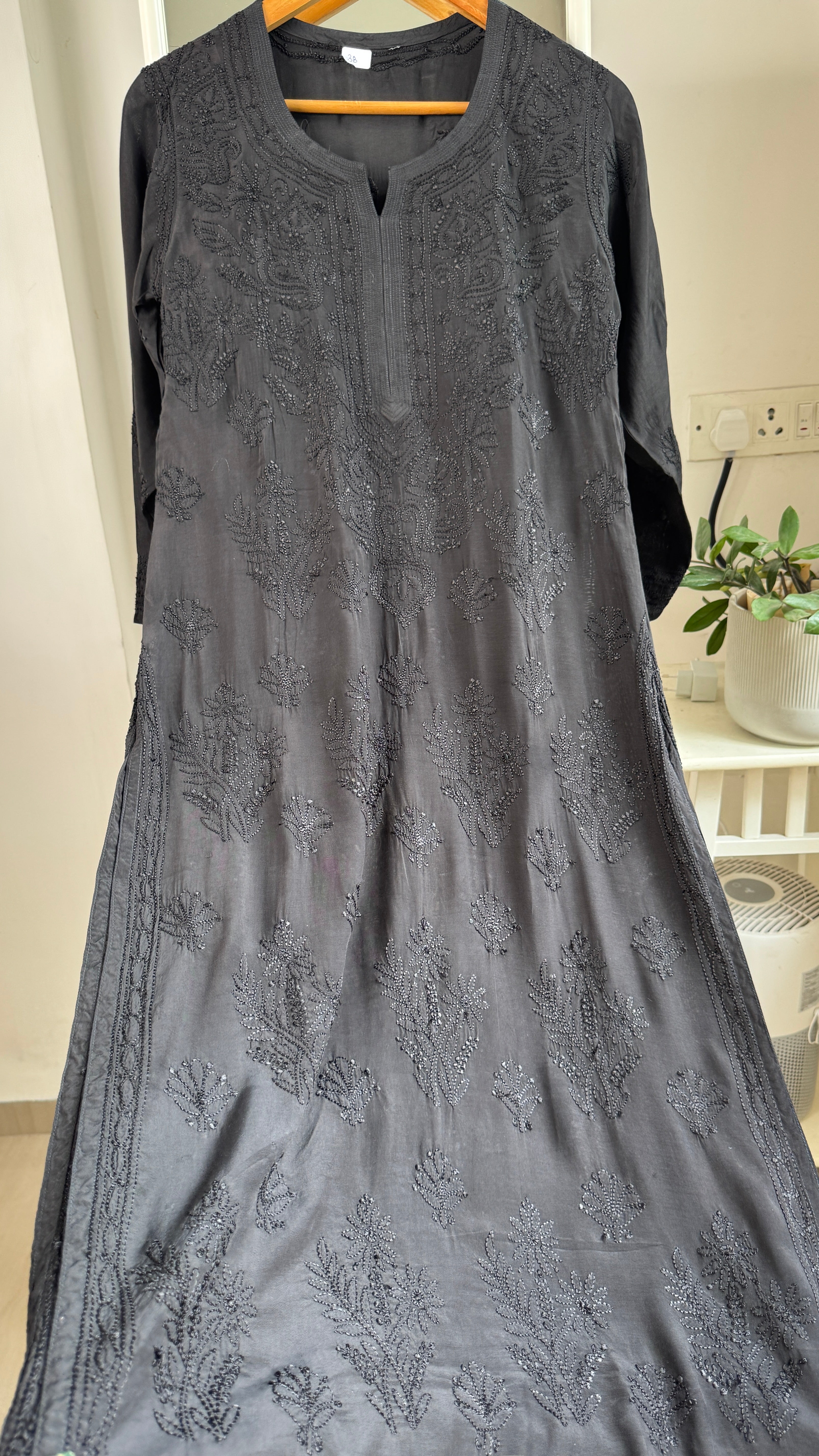 Muslin Chikankari Kurti - Black - BERRY Collection
