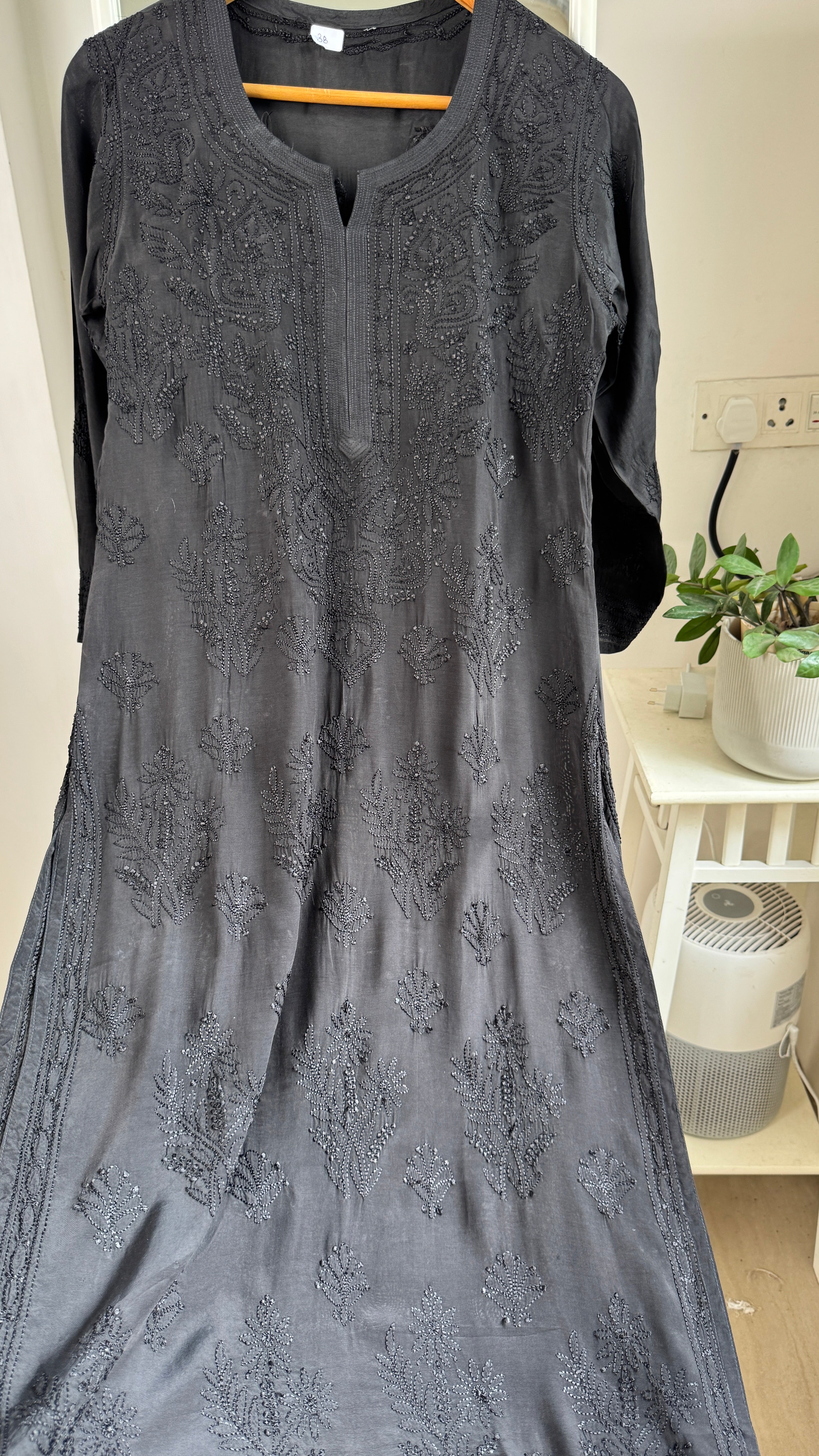 Muslin Chikankari Kurti - Black - BERRY Collection