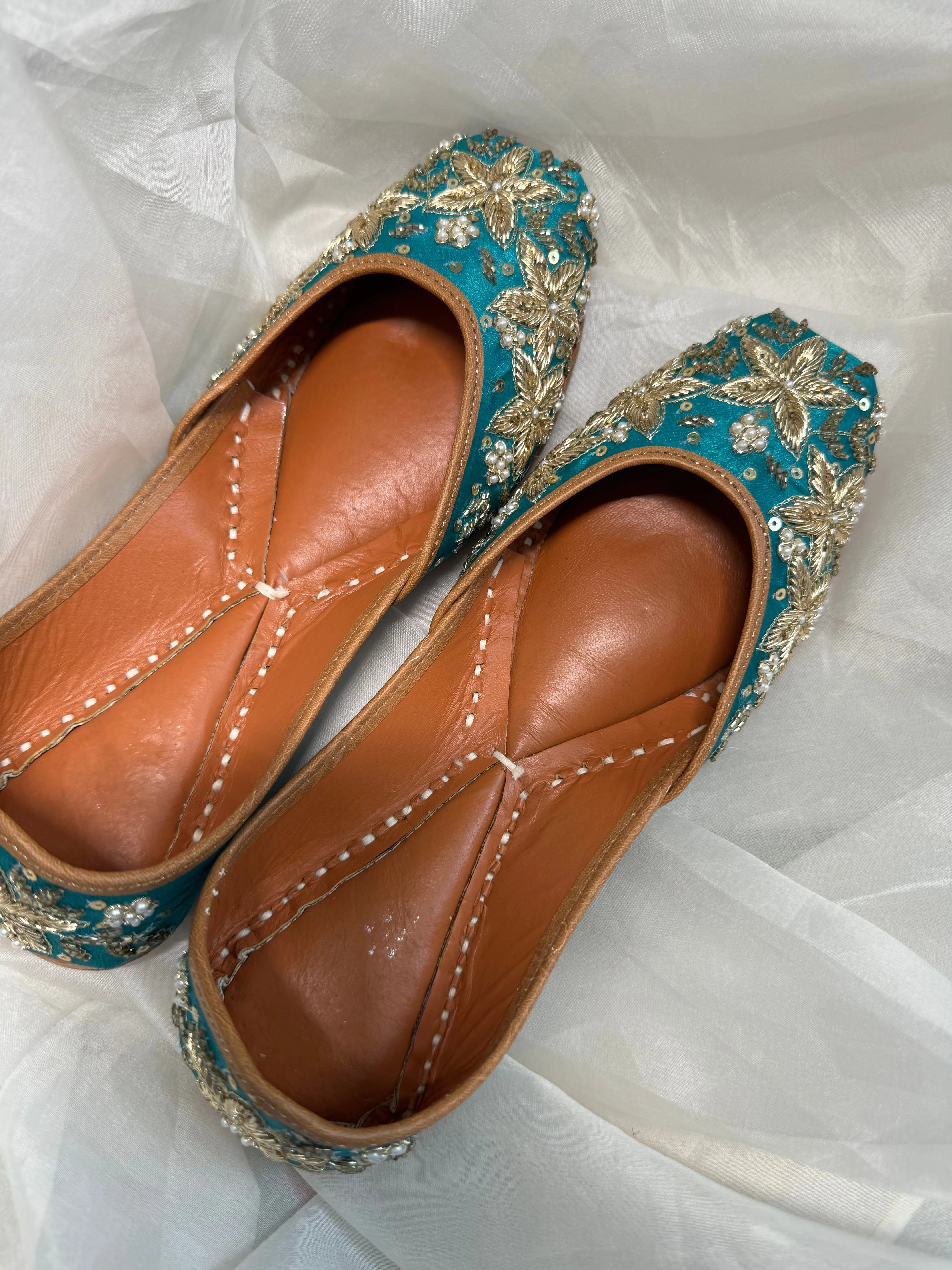 Embellished Hand crafted Mojaris - Blue ARIAA CHIKANKARI