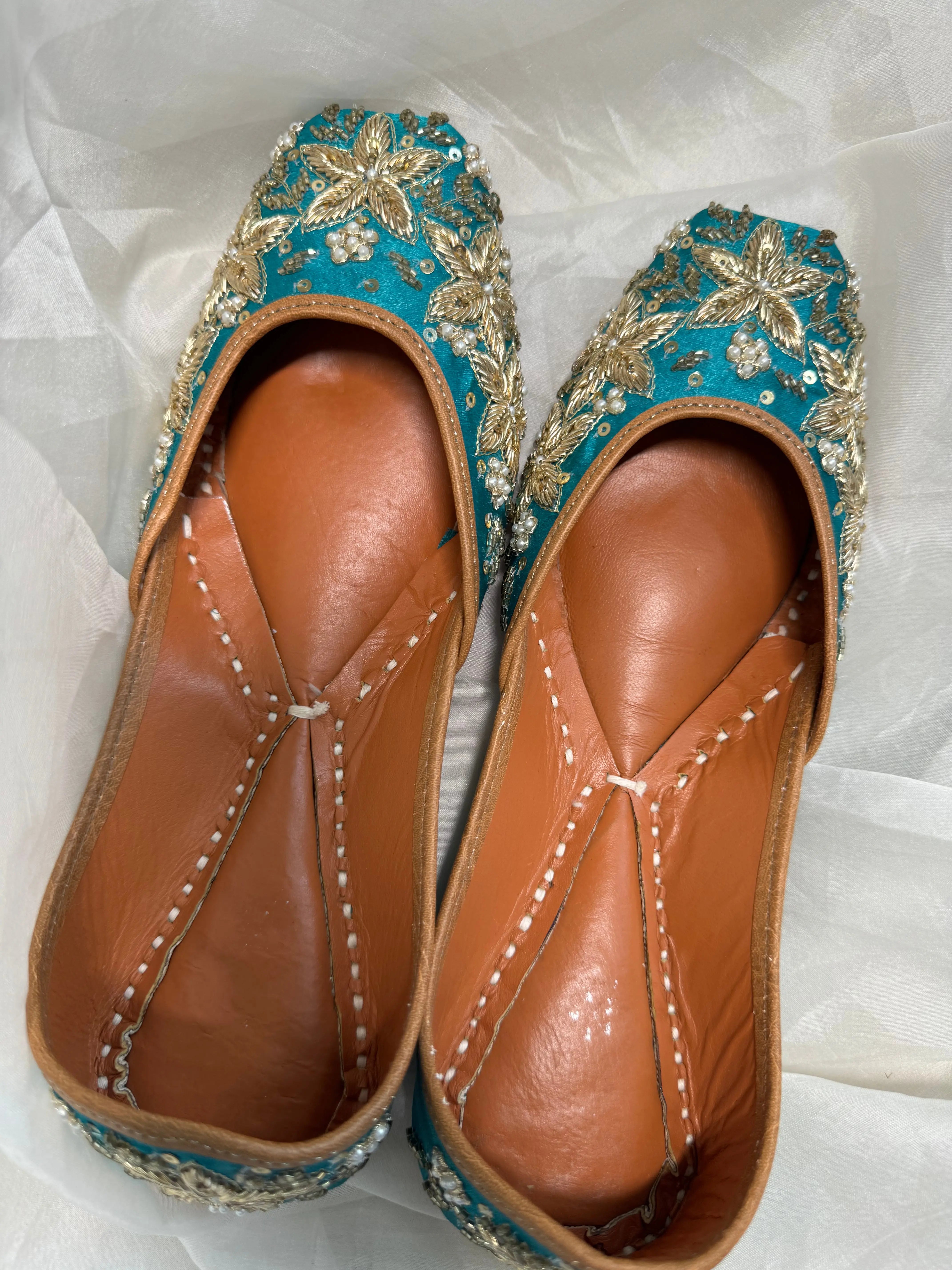 Embellished Hand crafted Mojaris - Blue ARIAA CHIKANKARI