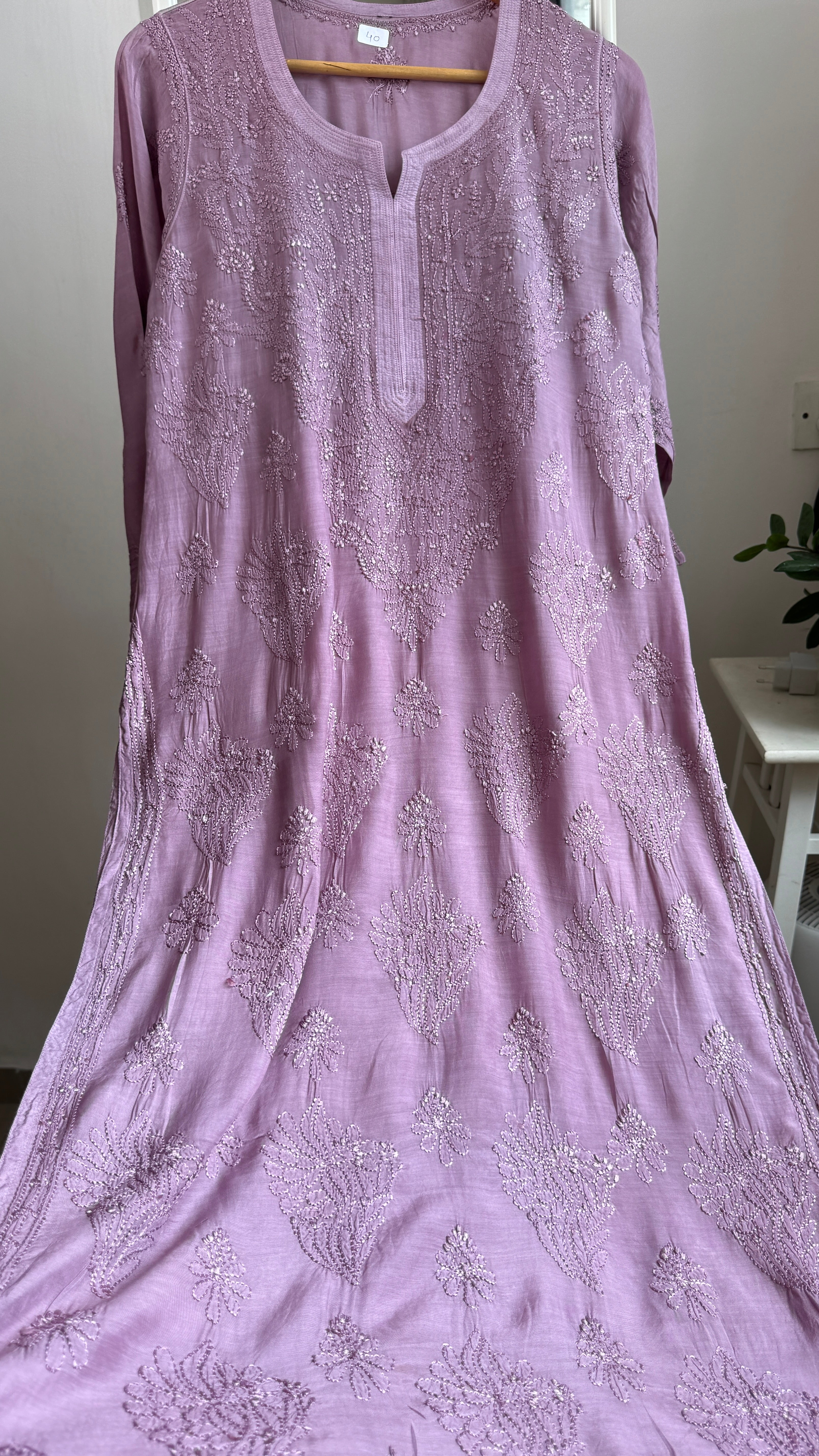 Muslin Chikankari Kurti - Mauve - BERRY Collection